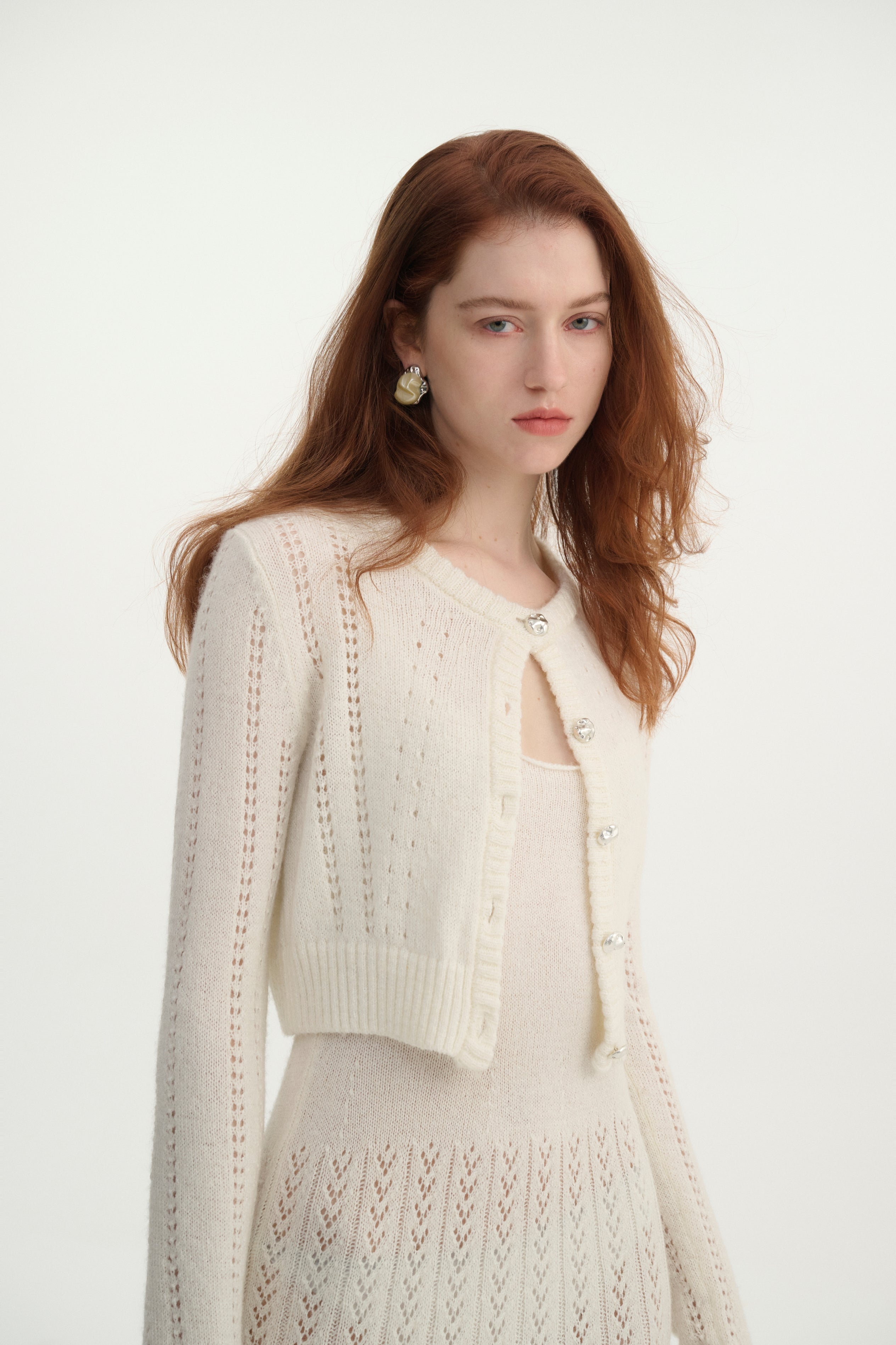Pointelle cropped cardigan