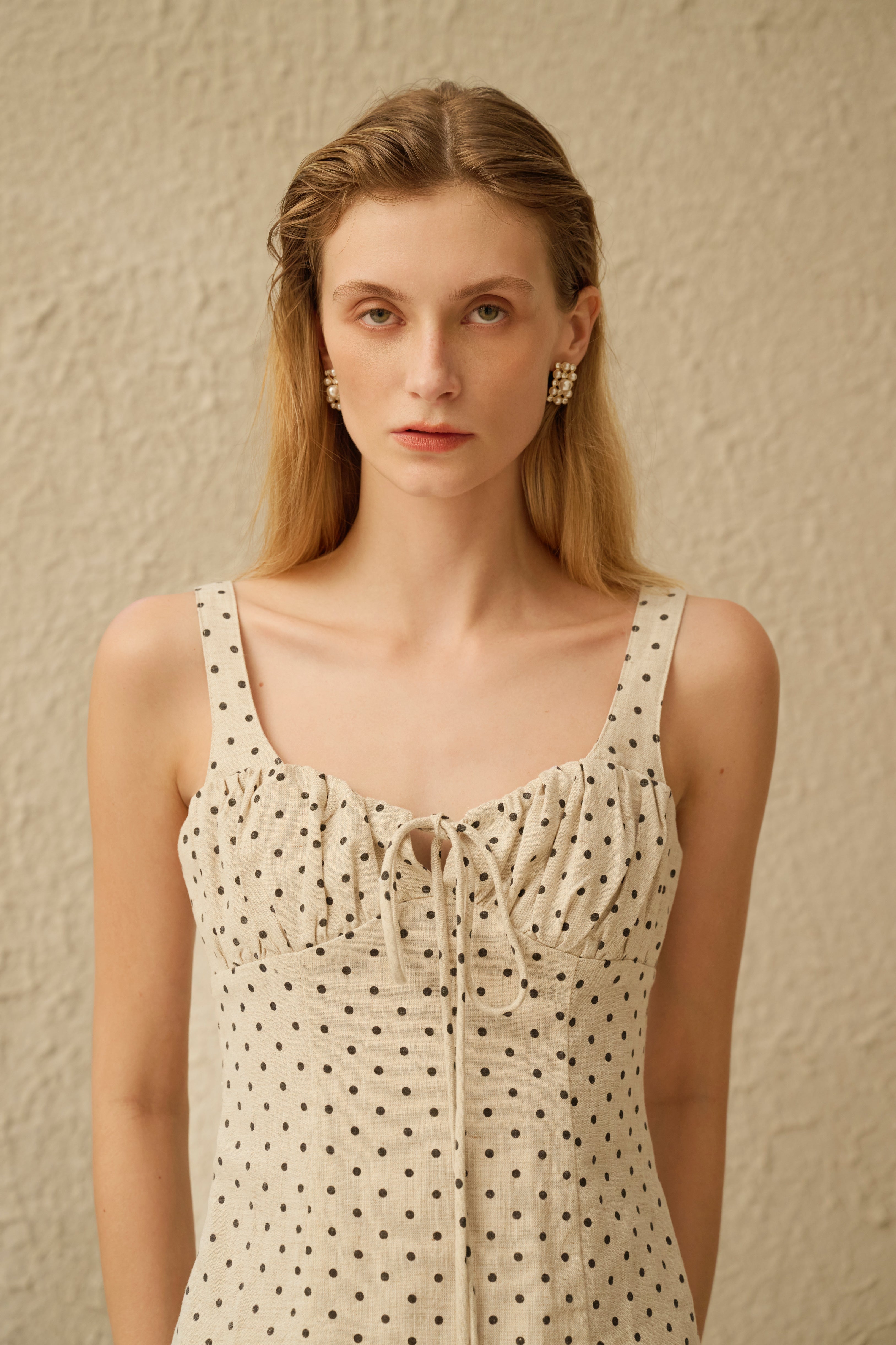 Polka dot cotton linen top