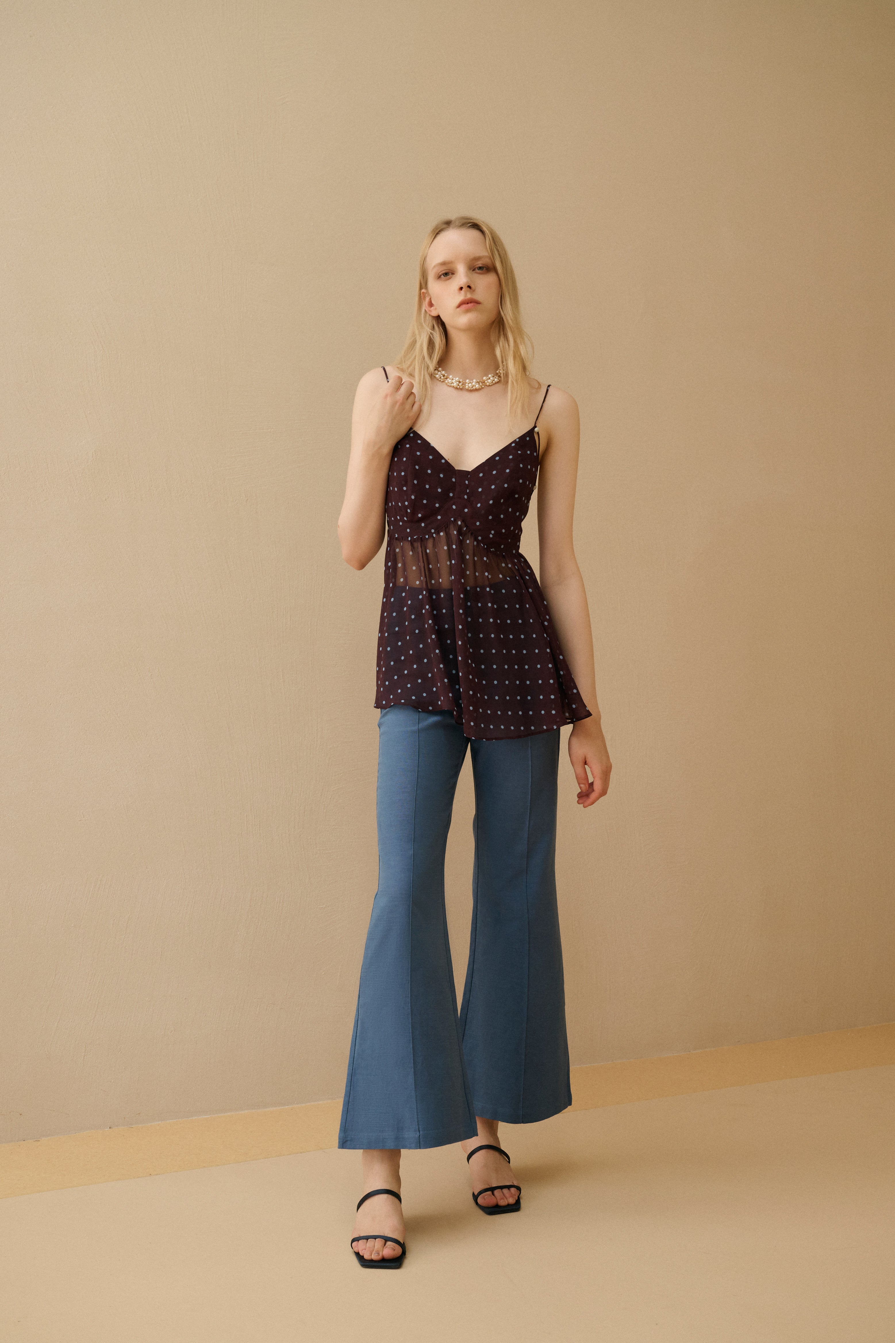 Polka dot spaghetti strap top