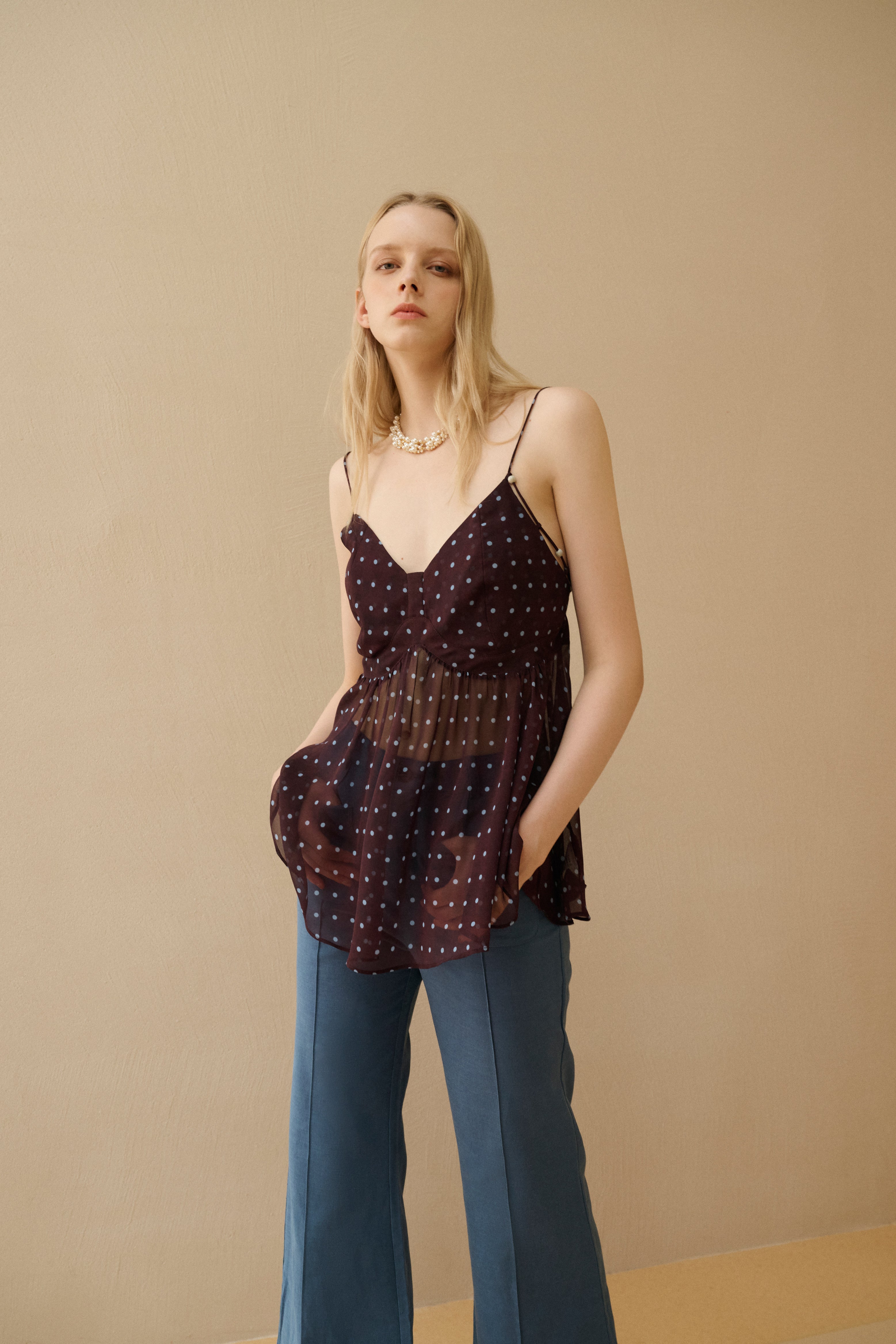 Polka dot spaghetti strap top