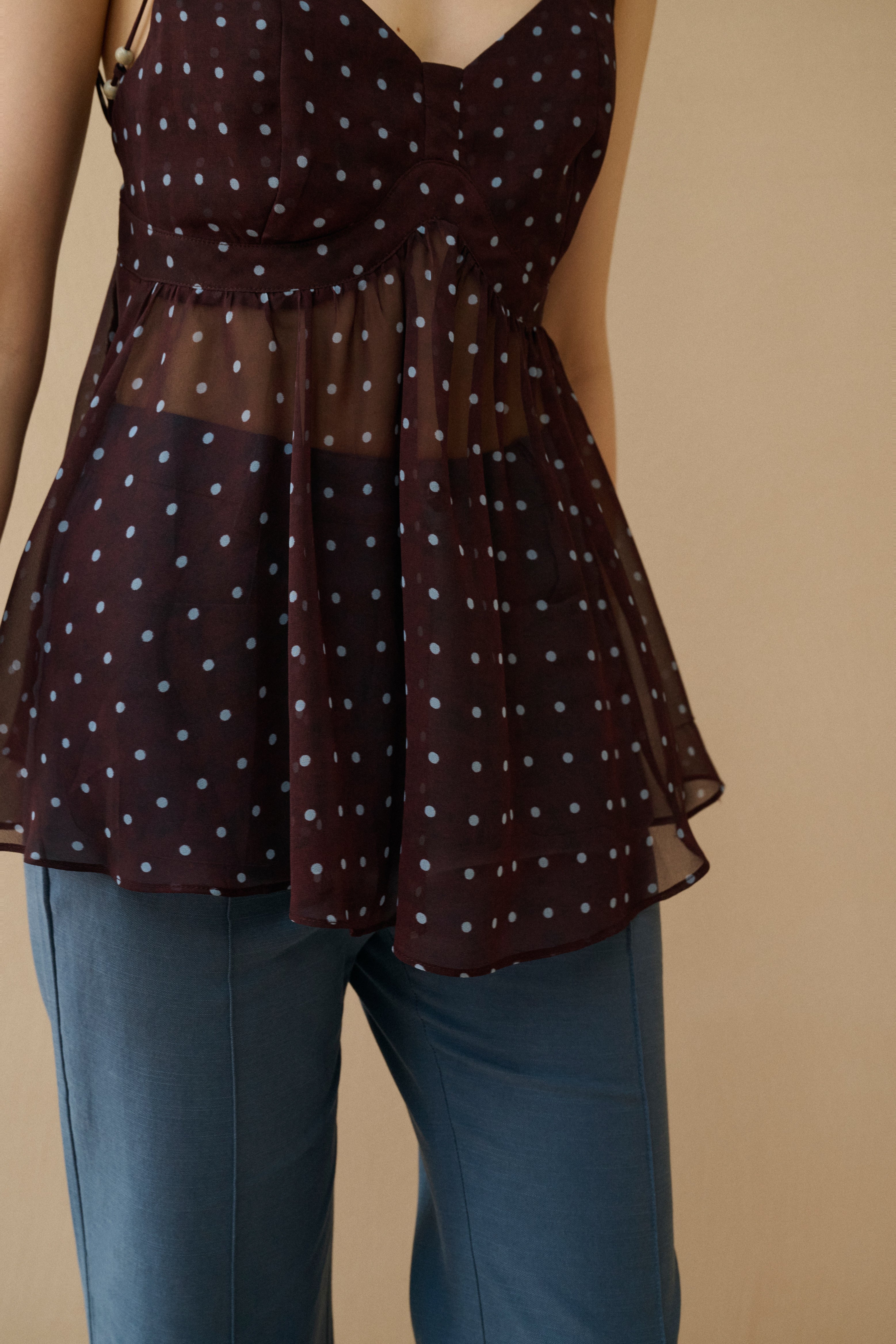Polka dot spaghetti strap top
