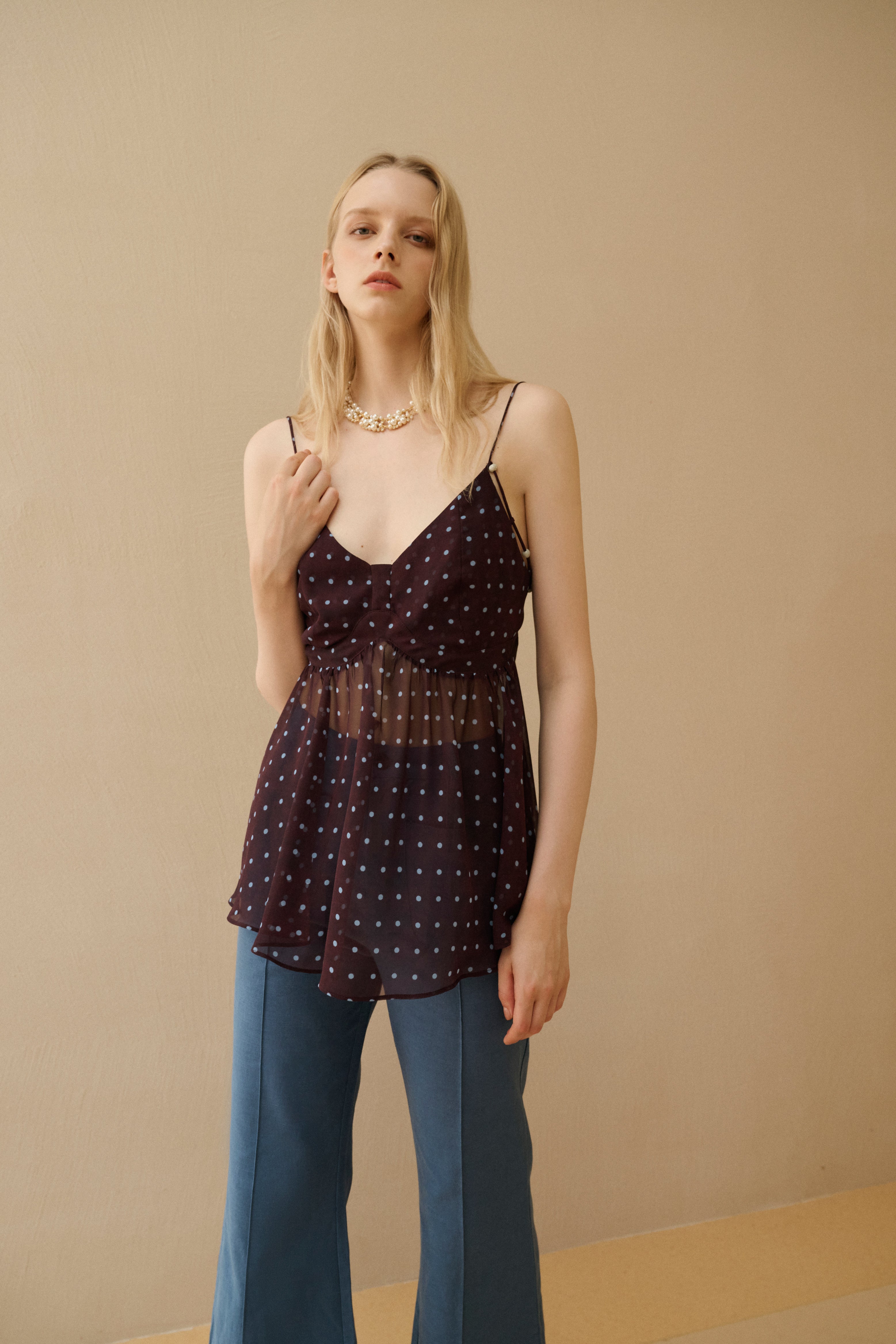 Polka dot spaghetti strap top