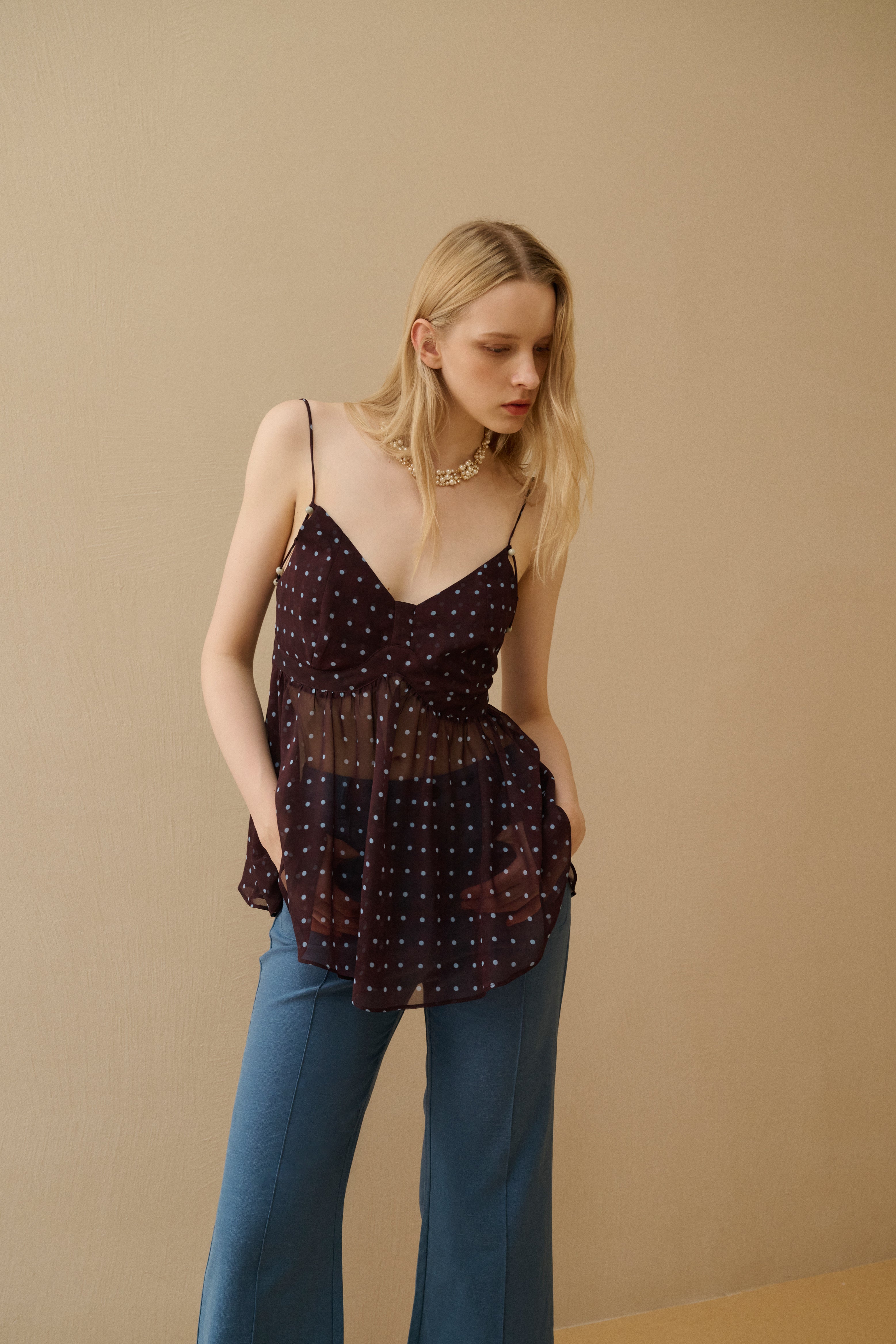 Polka dot spaghetti strap top
