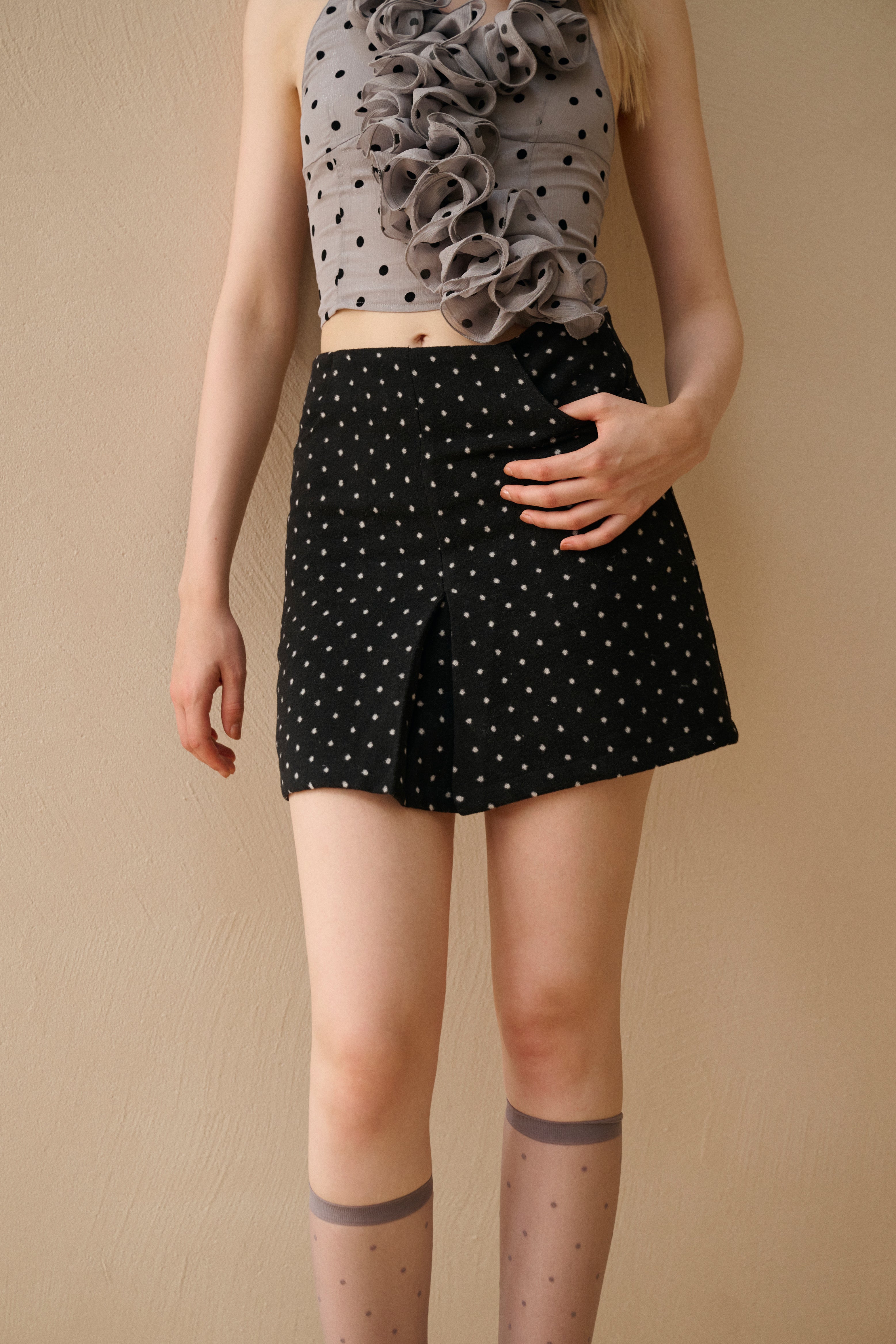 Polka dot wool skirt
