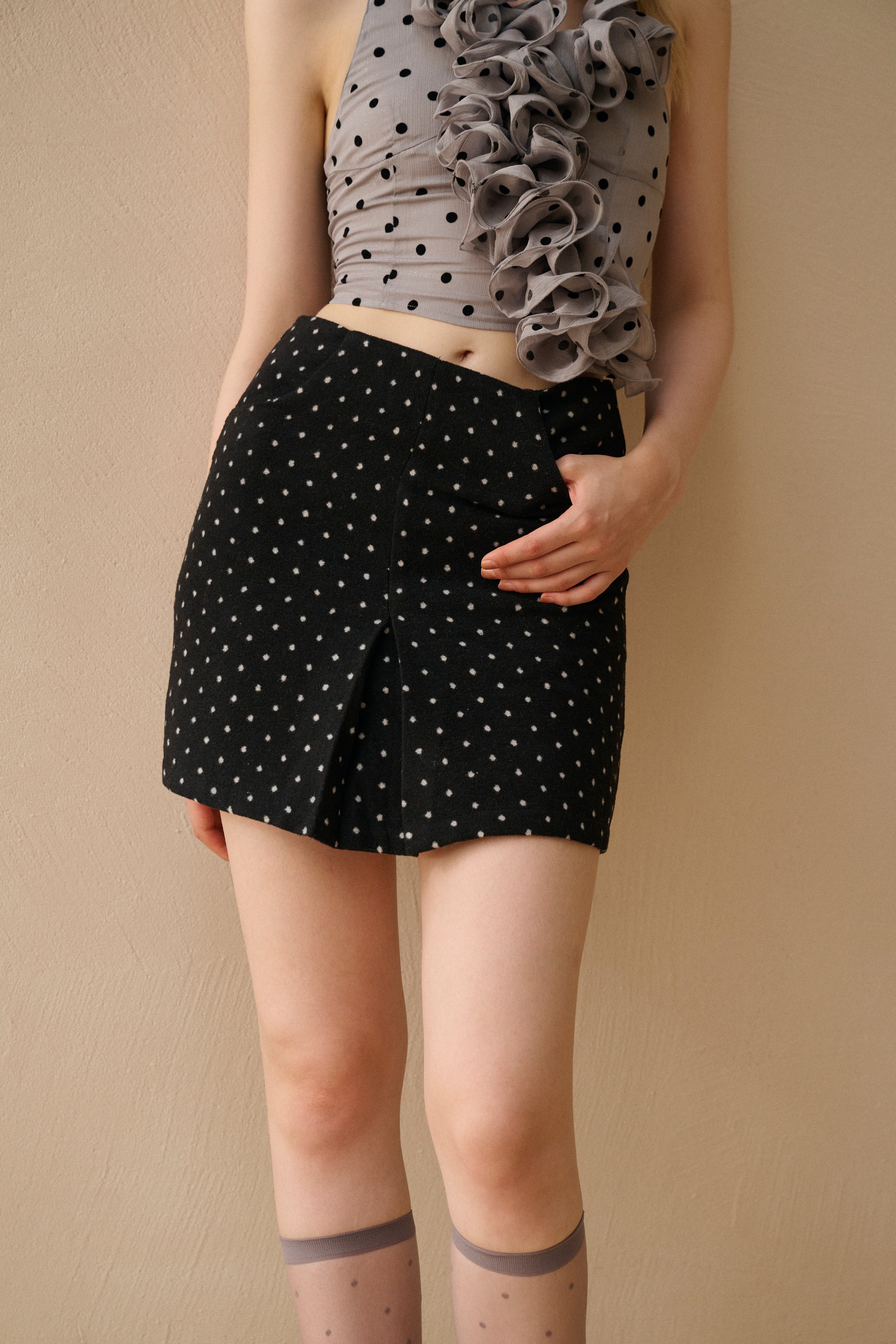 Polka dot wool skirt