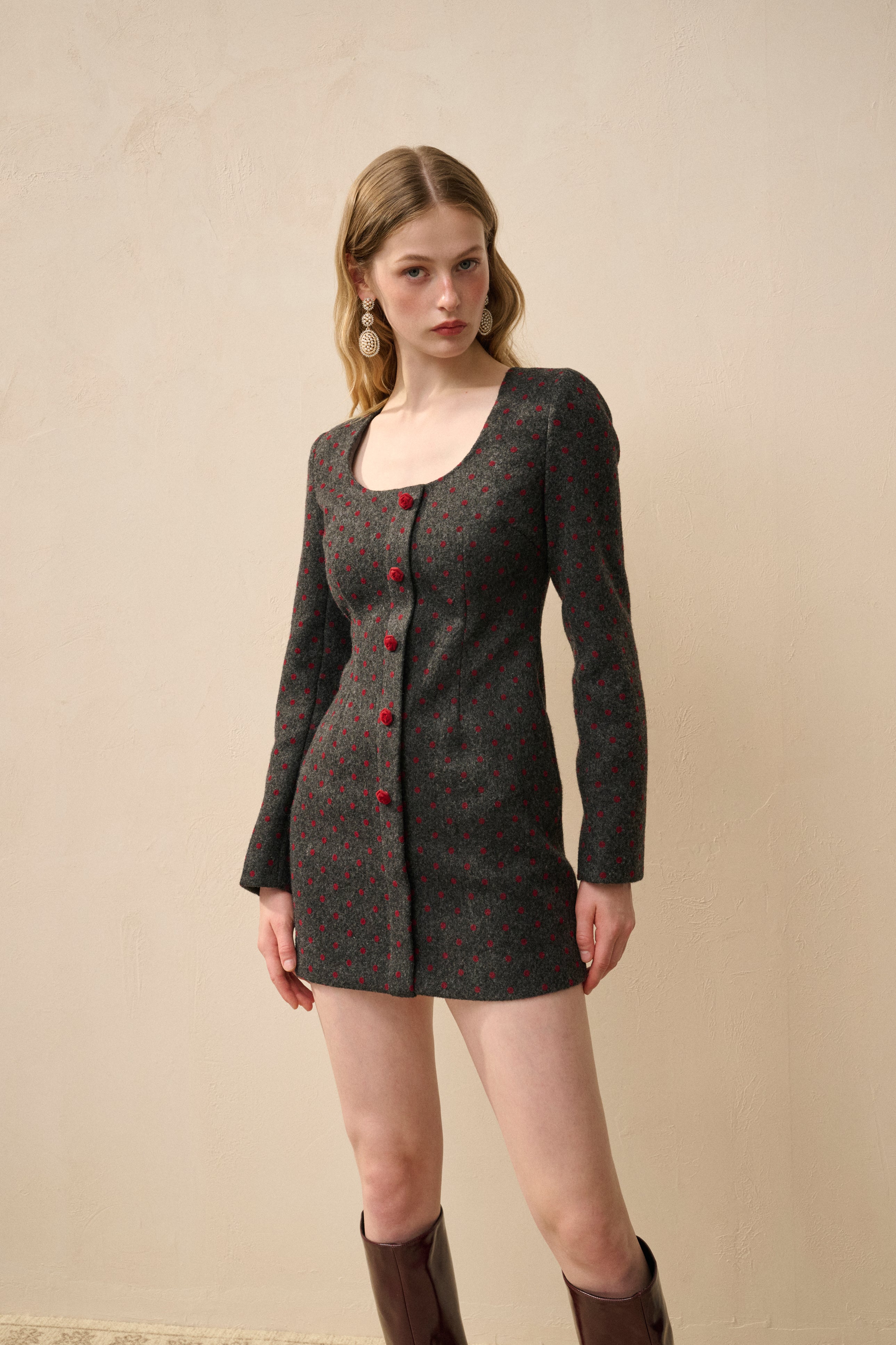 Polka dot wool dress