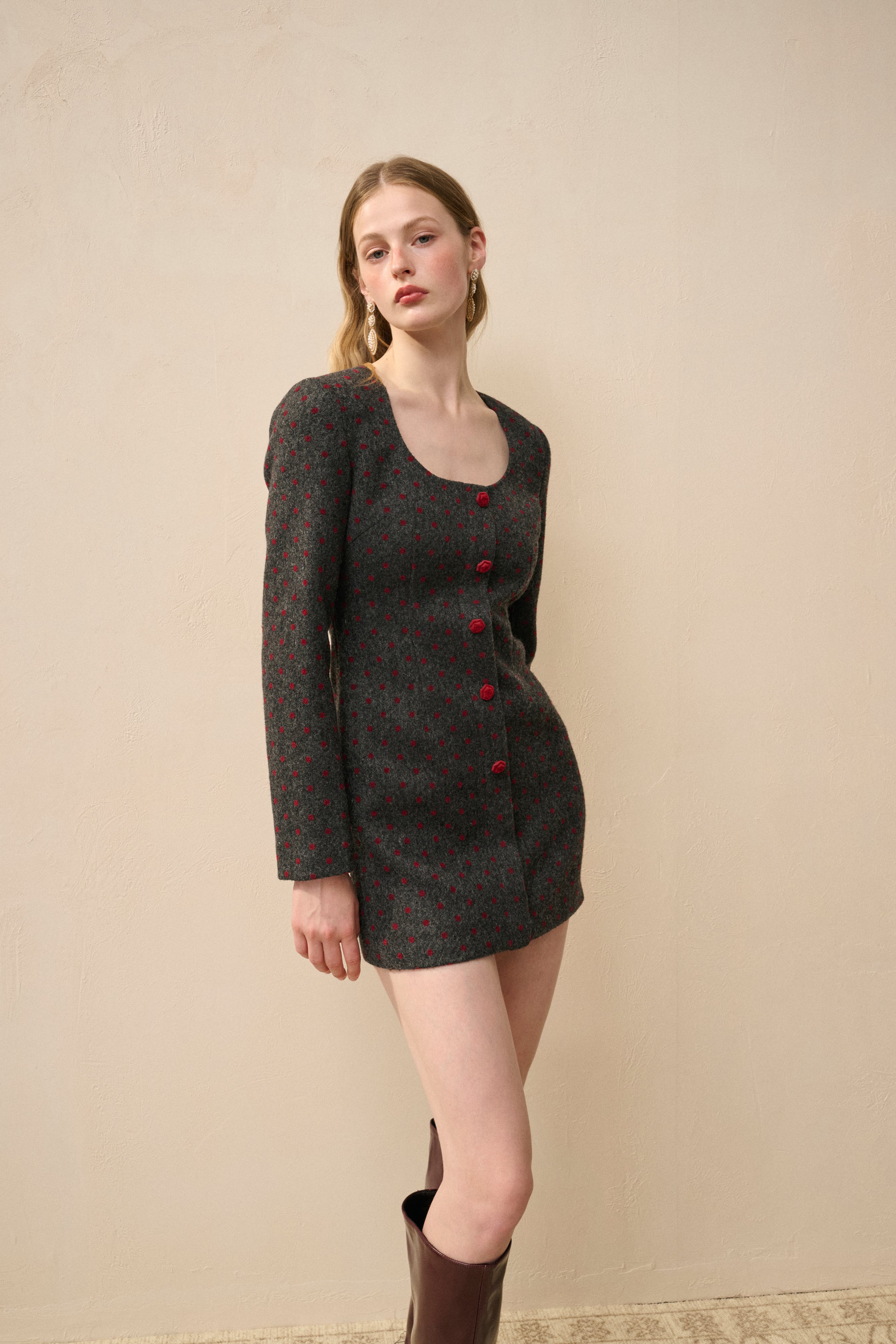 Polka dot wool dress