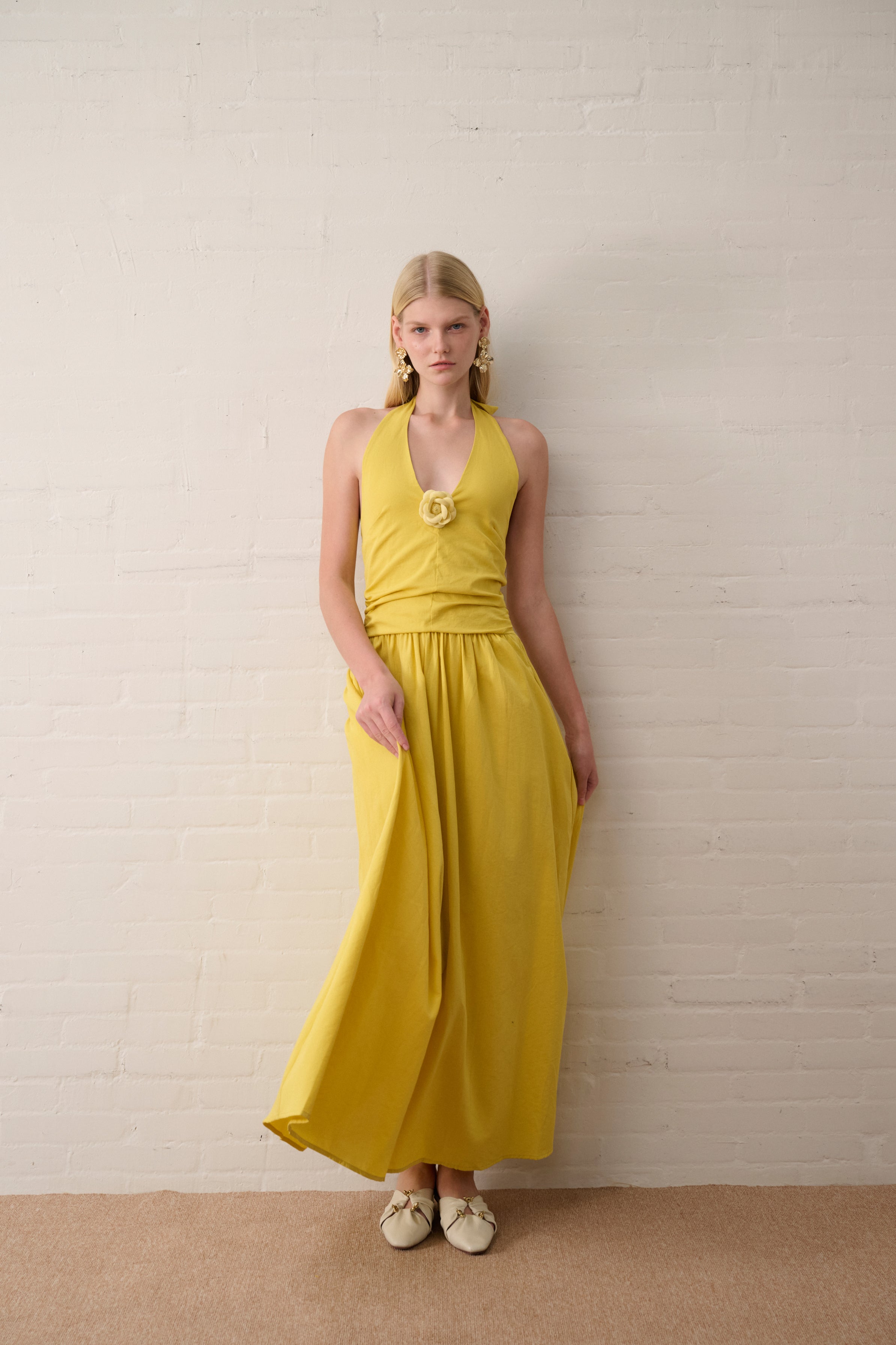 Rosette cotton halter dress