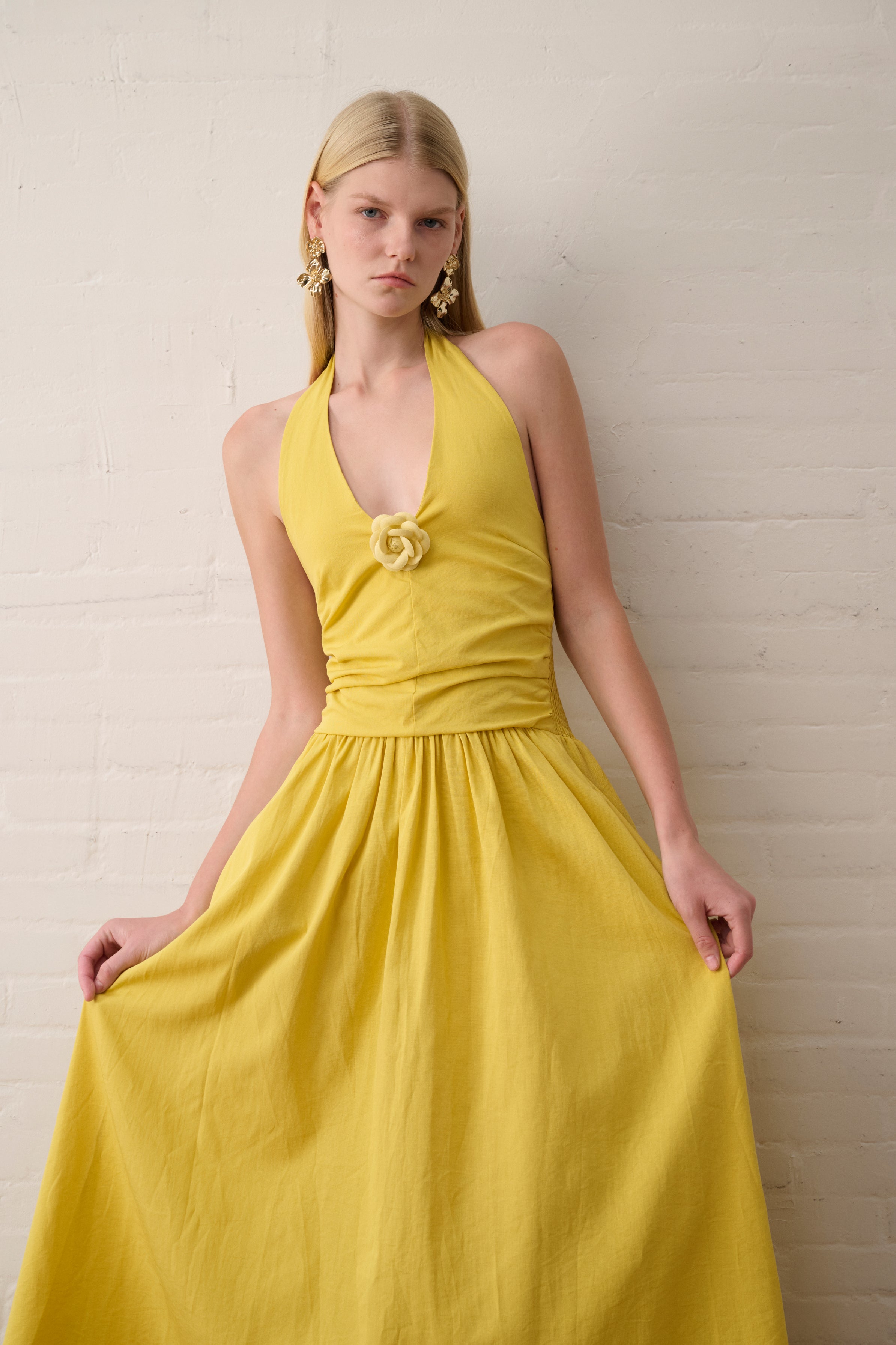 Rosette cotton halter dress