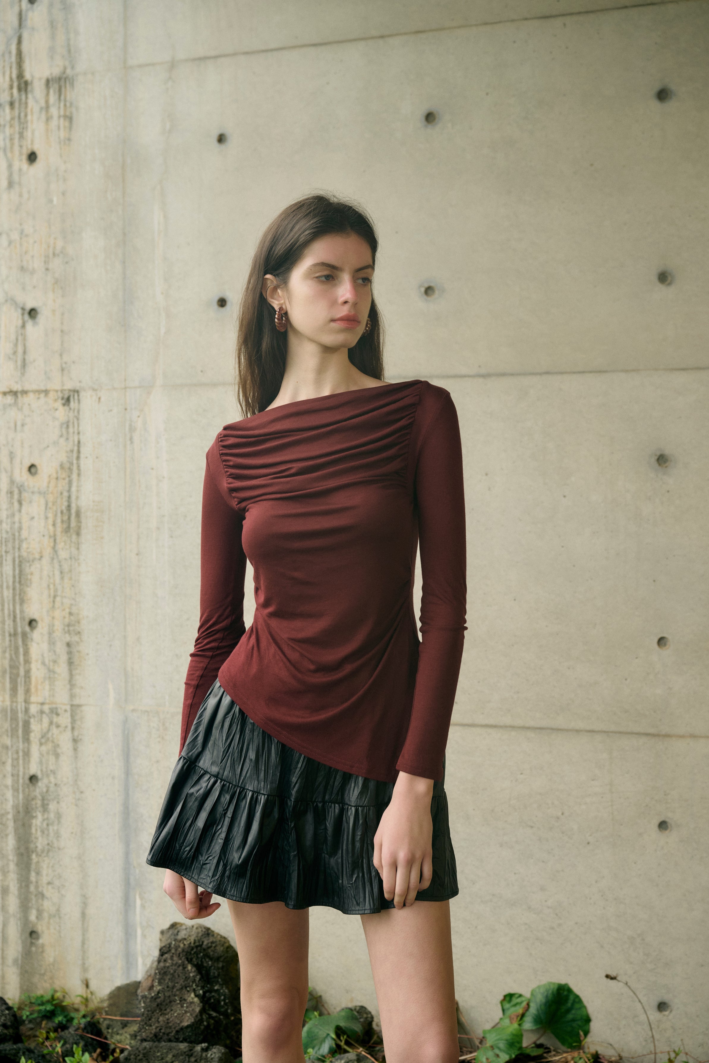 Ruched long-sleeve top