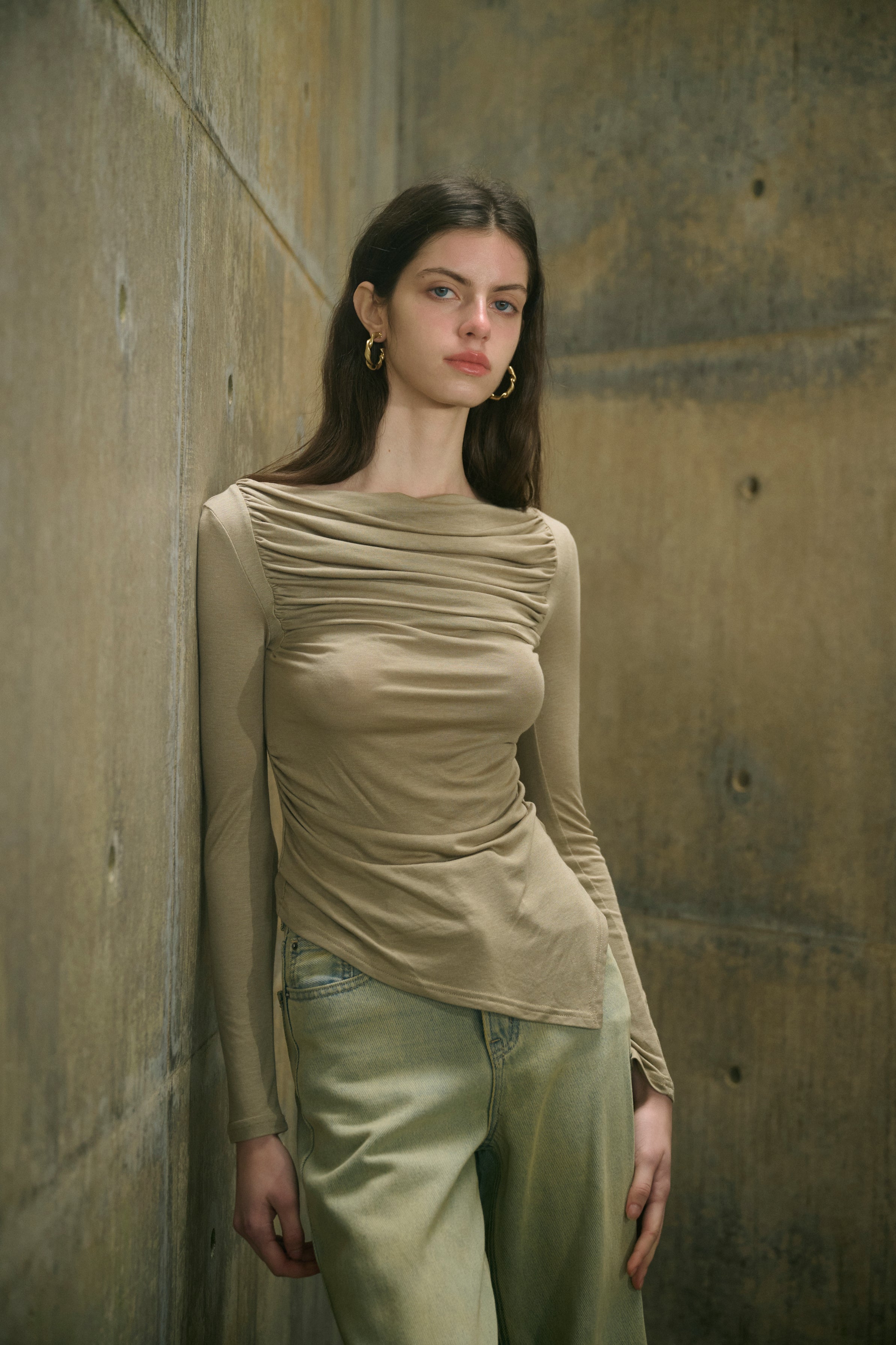 Ruched long-sleeve top