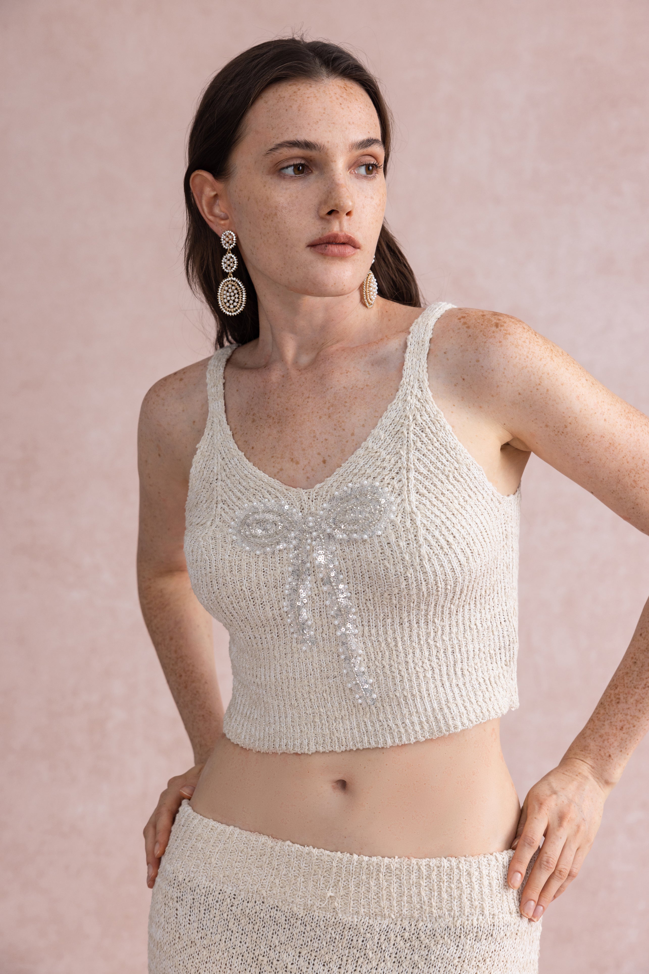 Sequin bow tank & cardigan