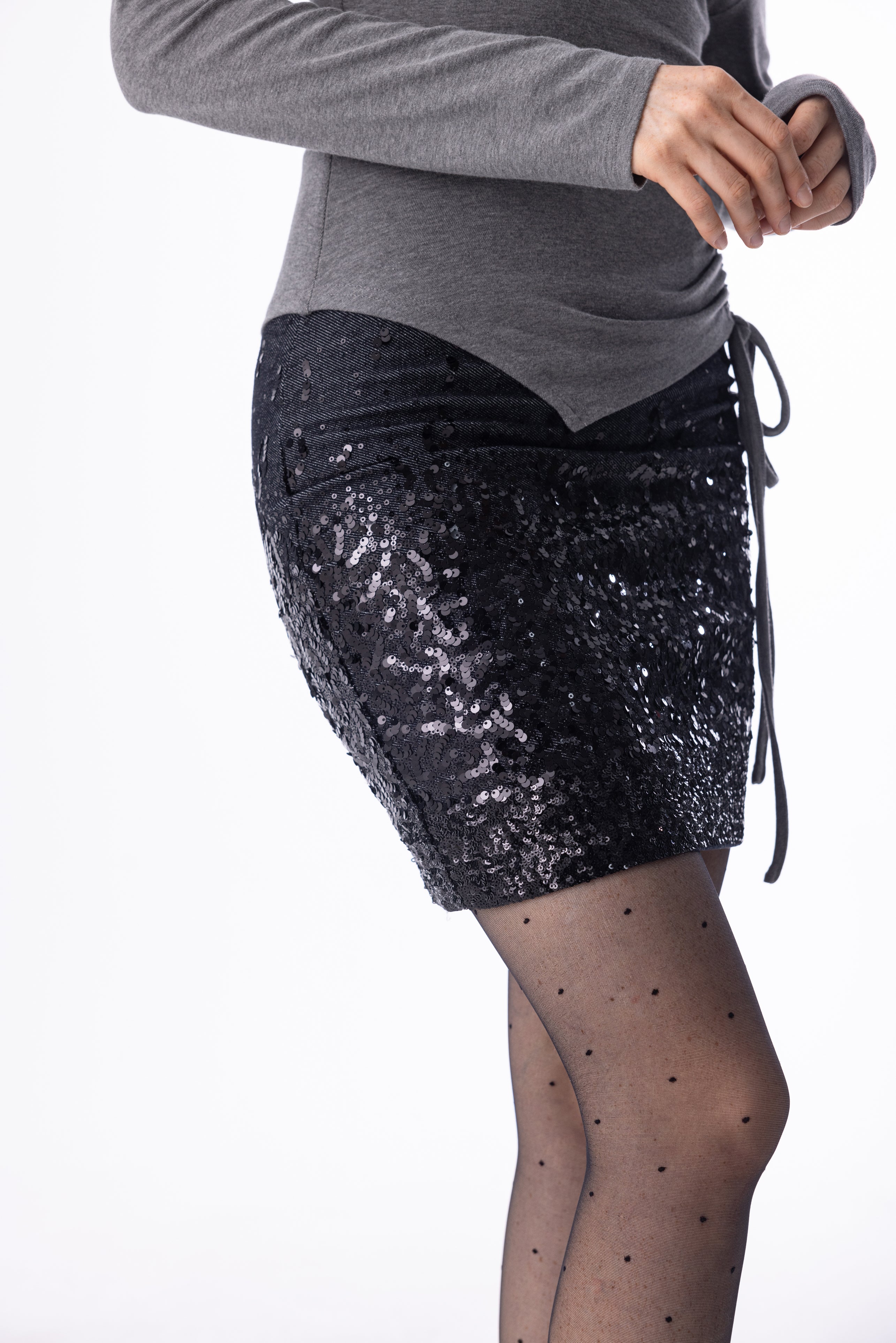 Sequin denim mini skirt