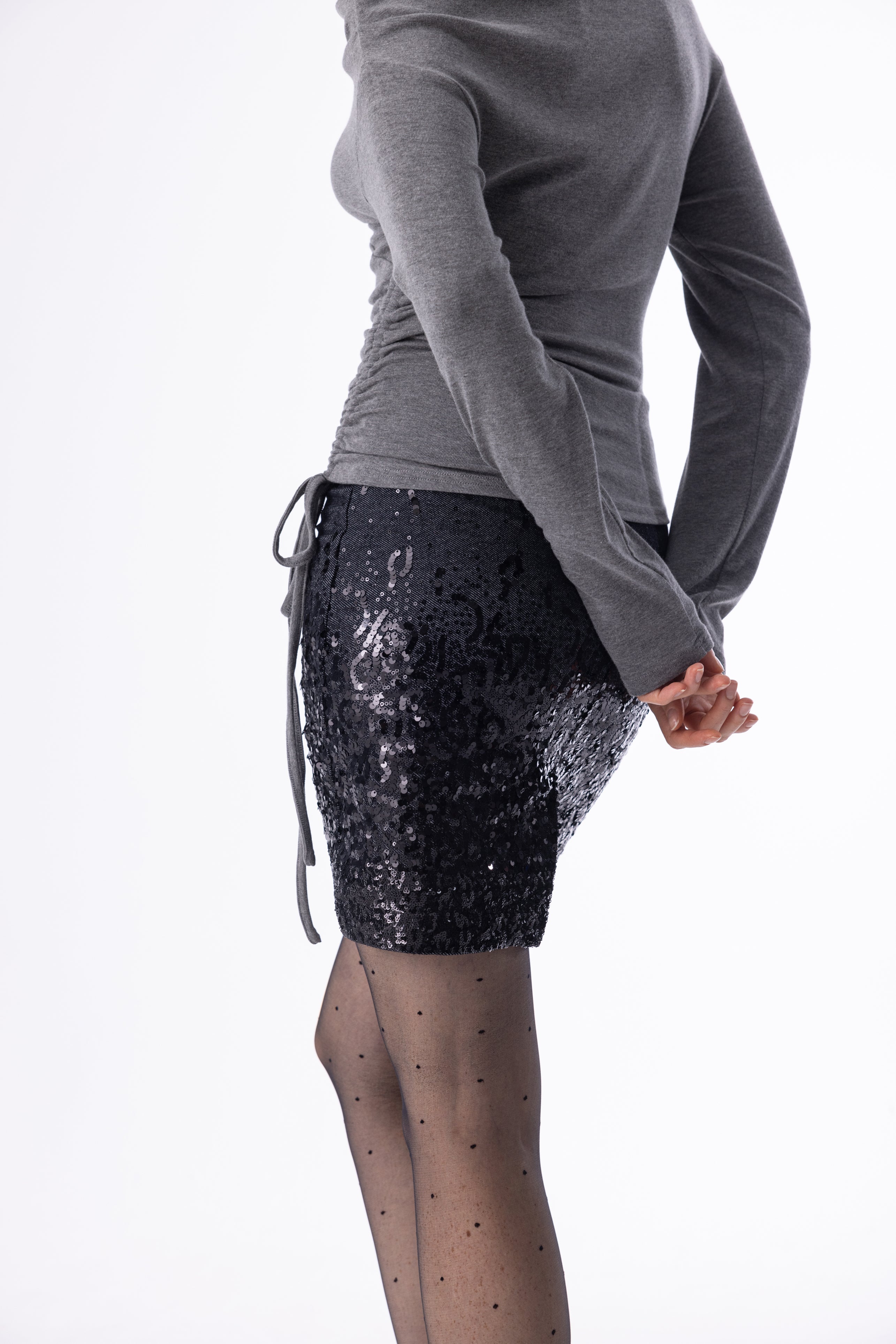 Sequin denim mini skirt