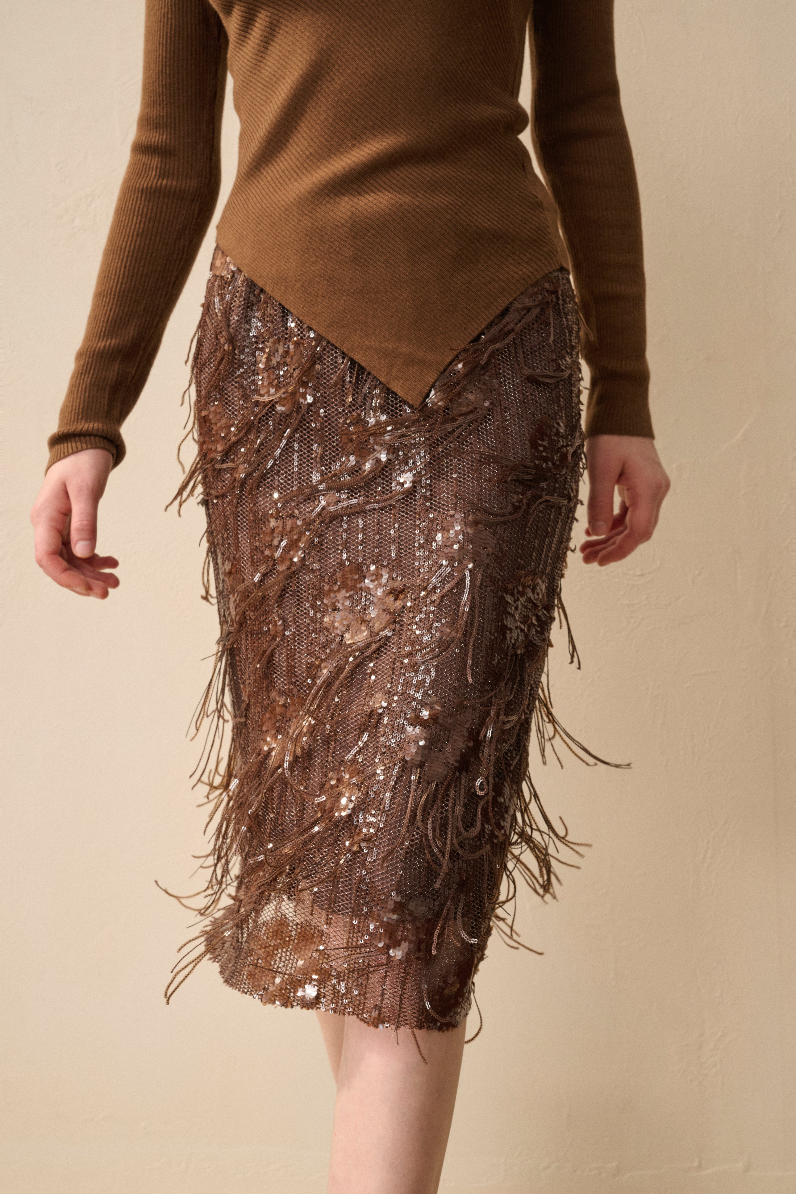 Sequin fringed skirt