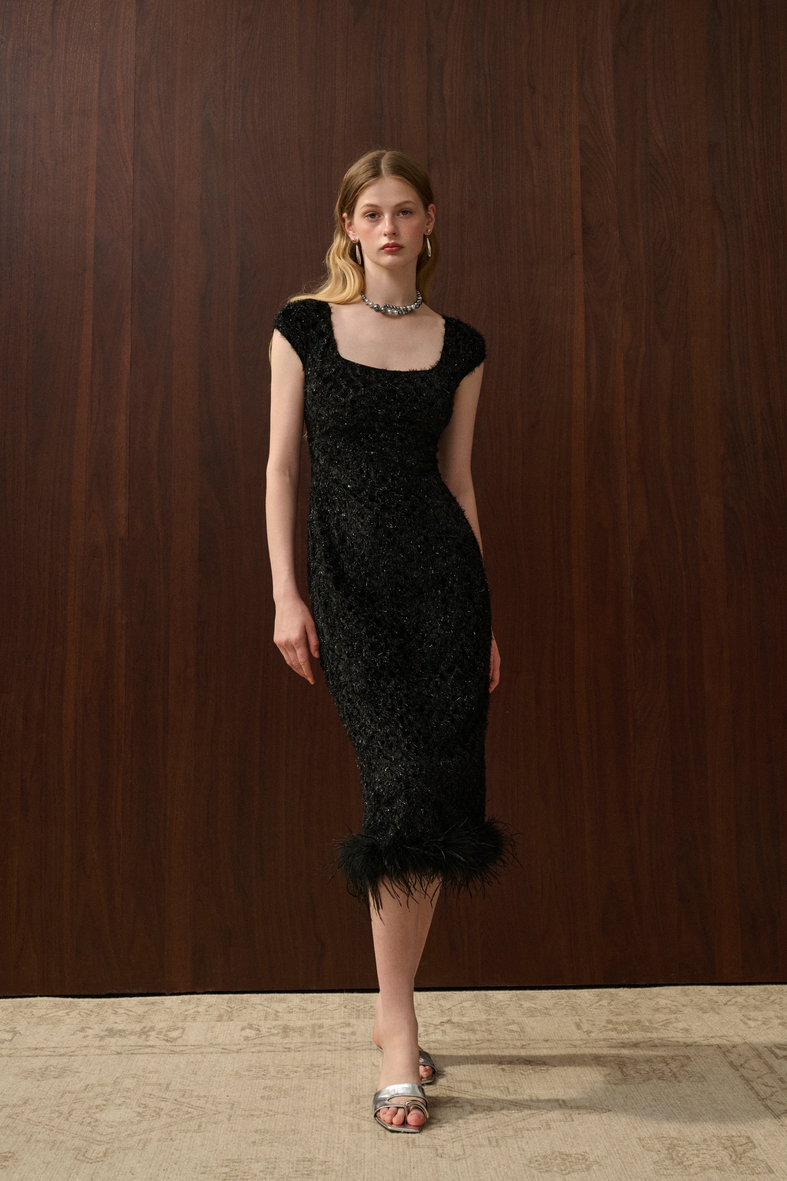 Fringed square neck dress