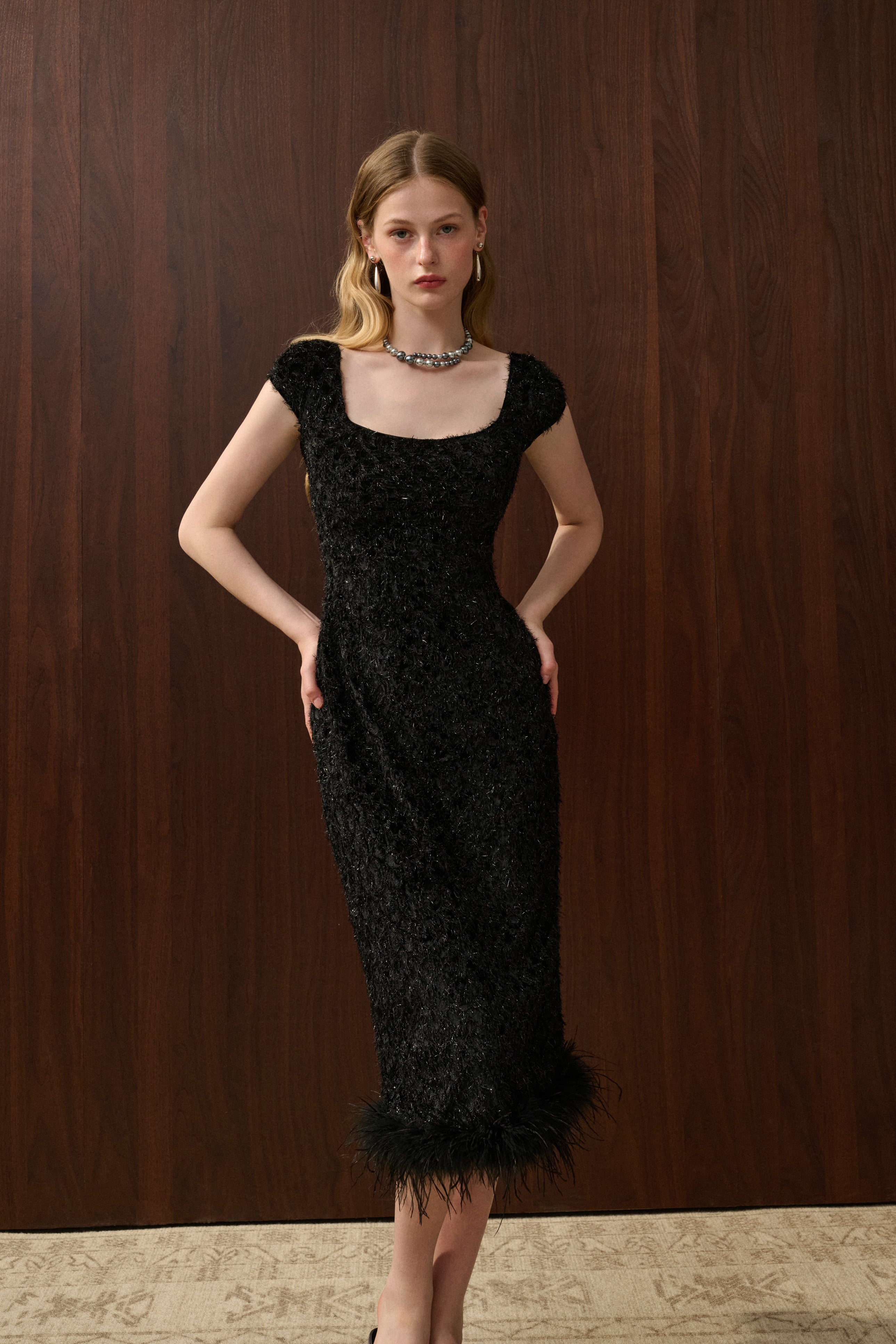 Fringed square neck dress