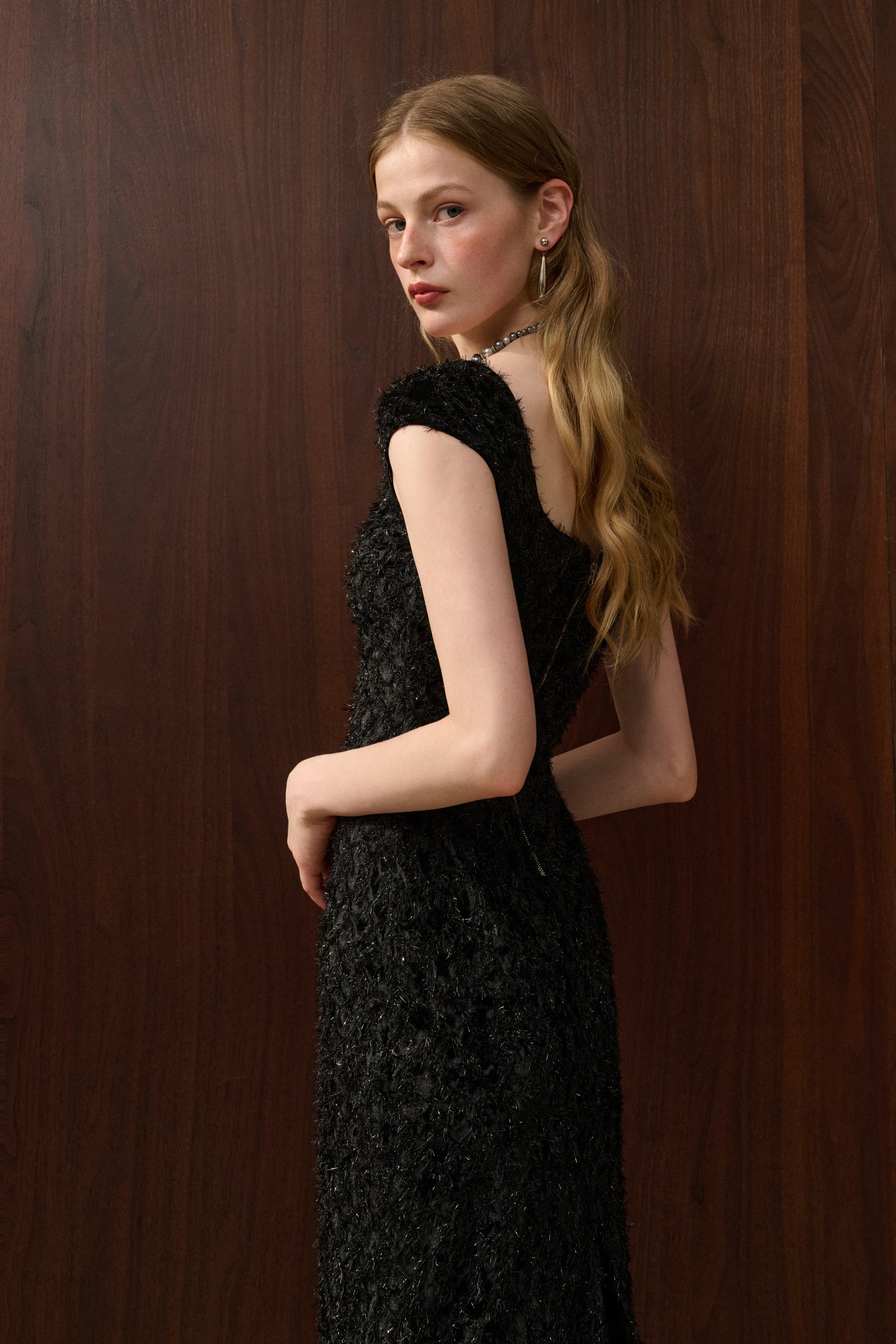 Fringed square neck dress