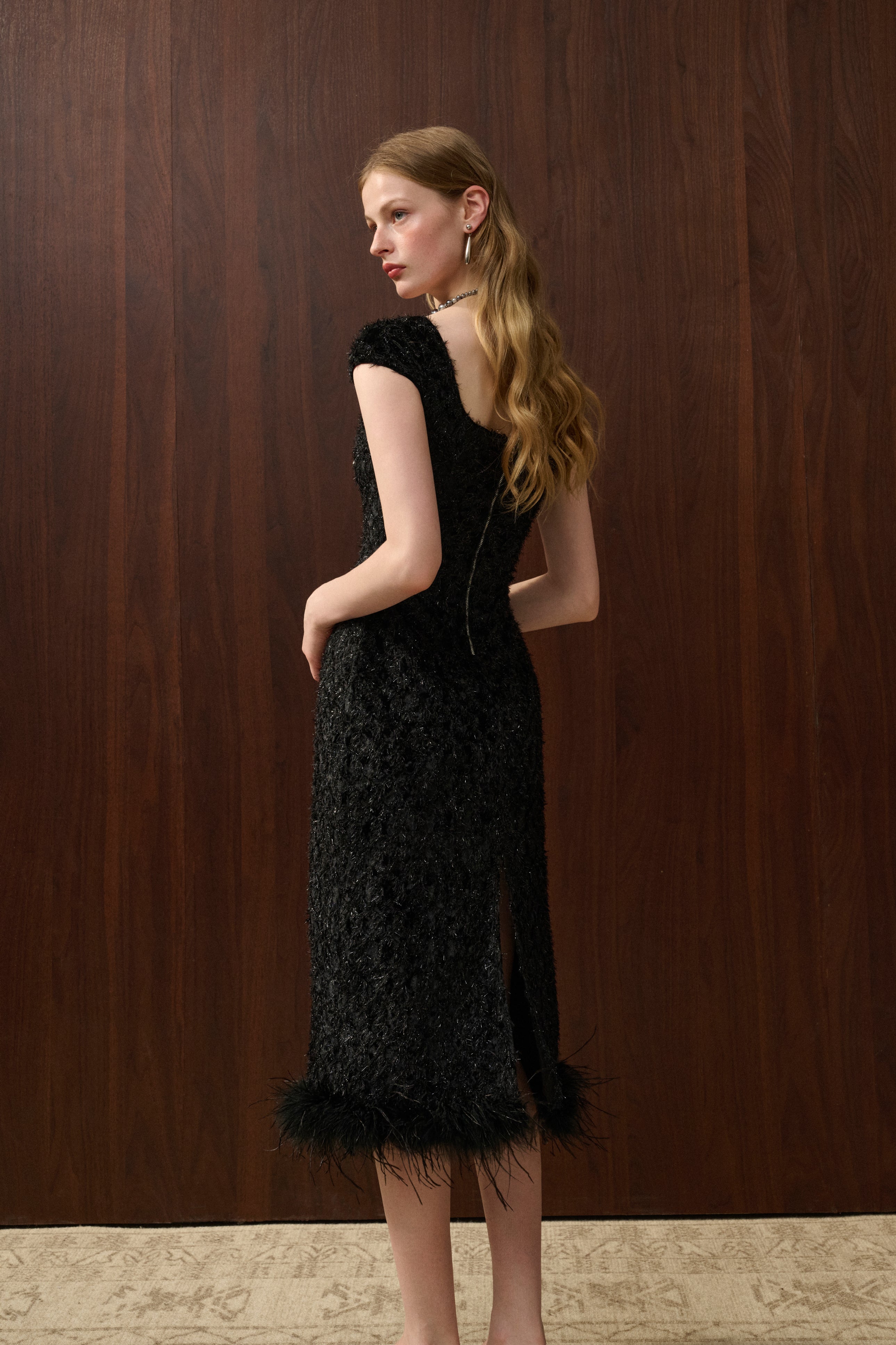 Fringed square neck dress