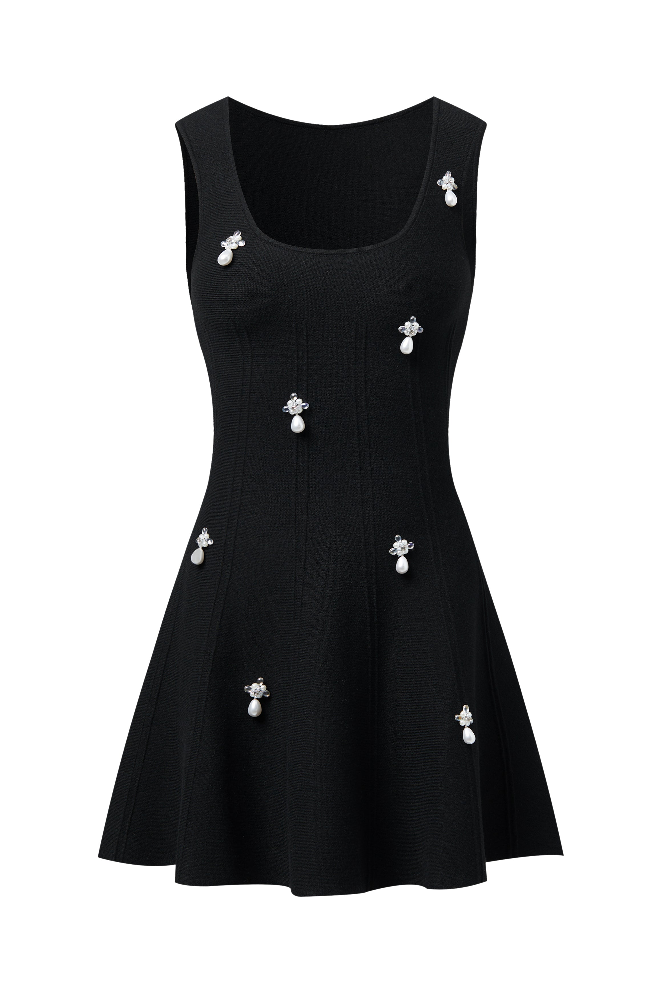 Square neck pearl knit dress