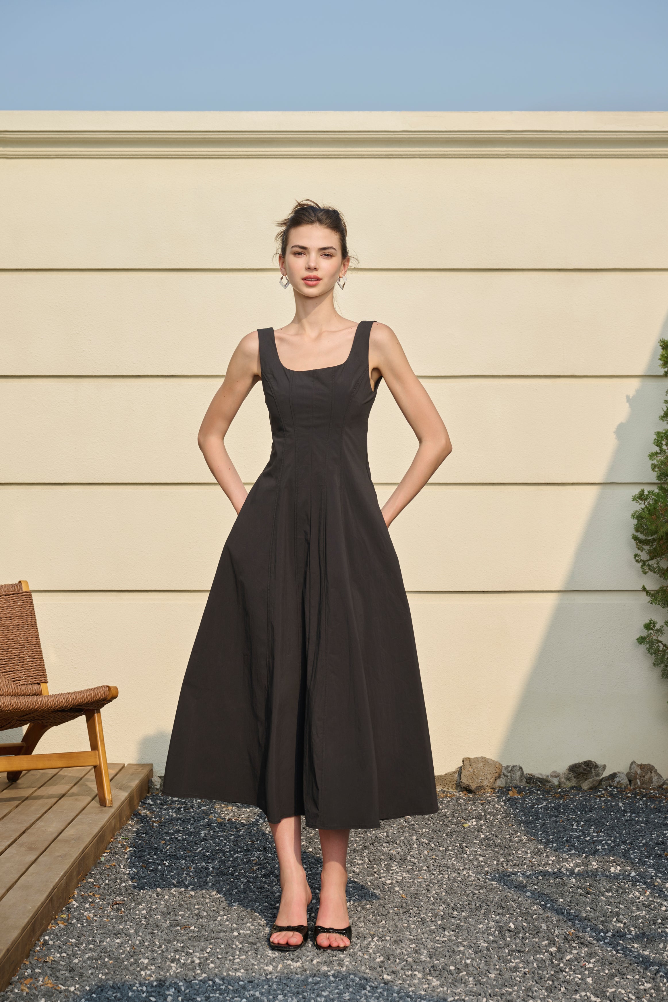 Square neck midi dress