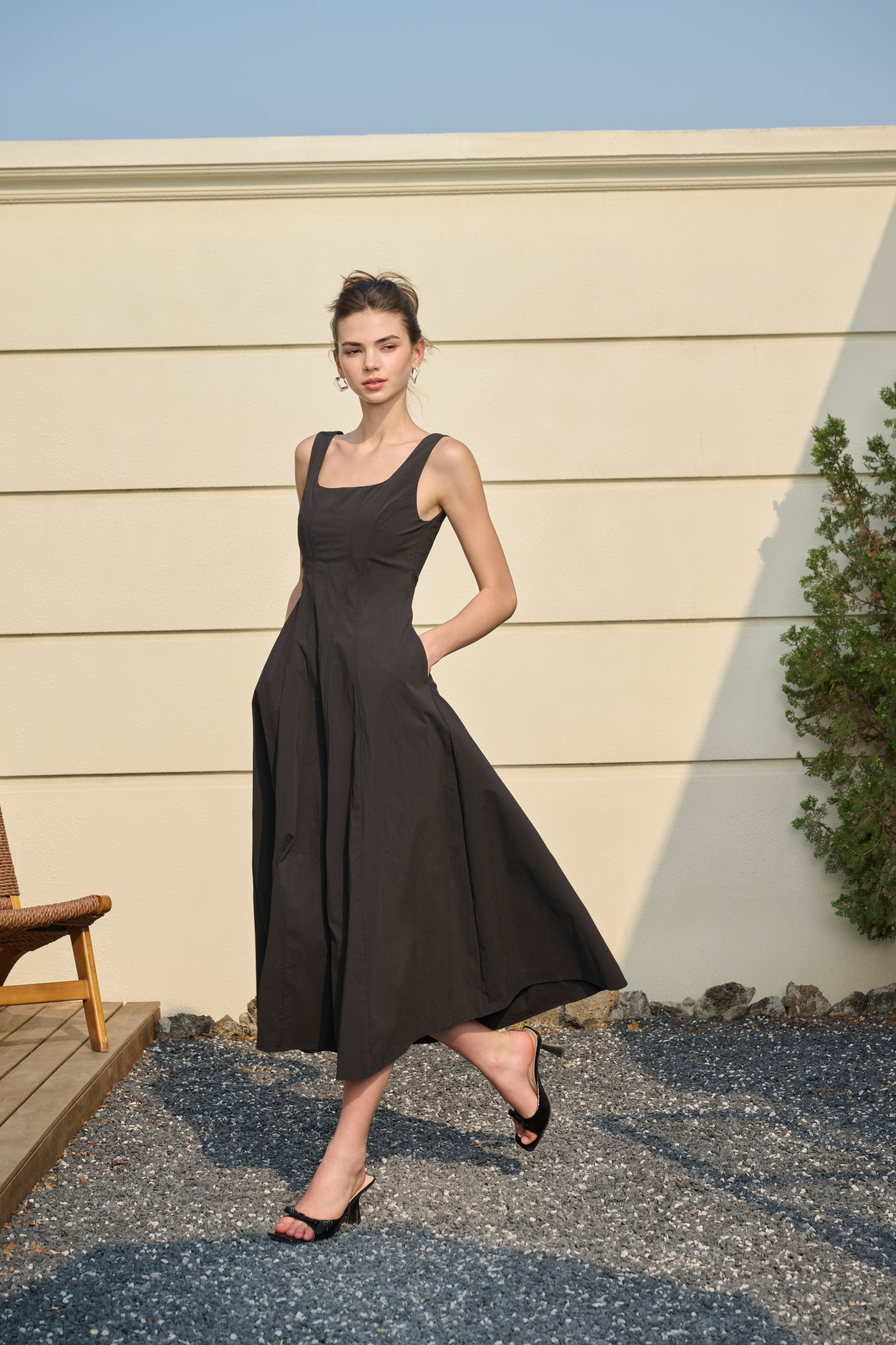 Square neck midi dress