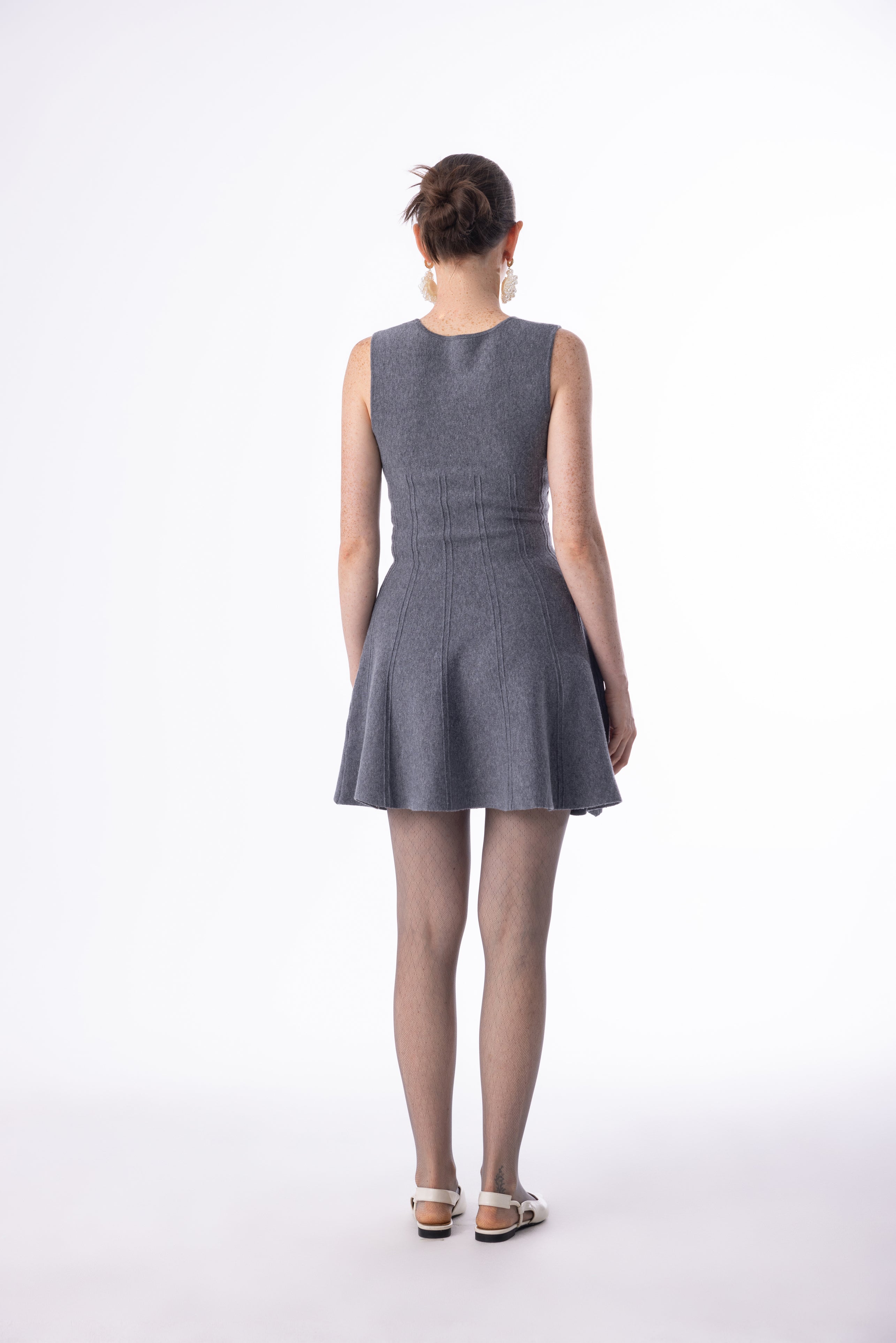 Square neck pearl knit dress