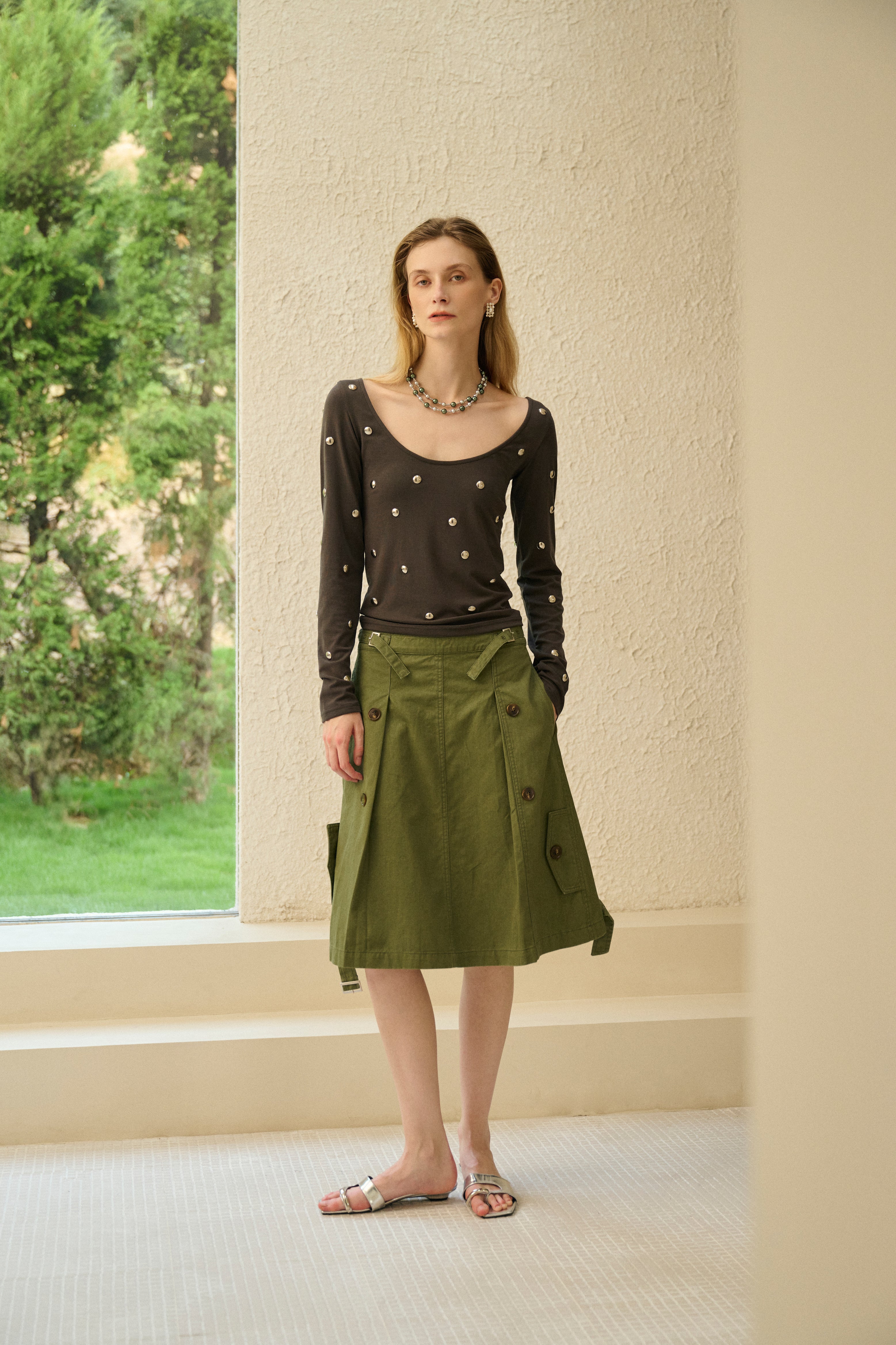 Studded long sleeve top