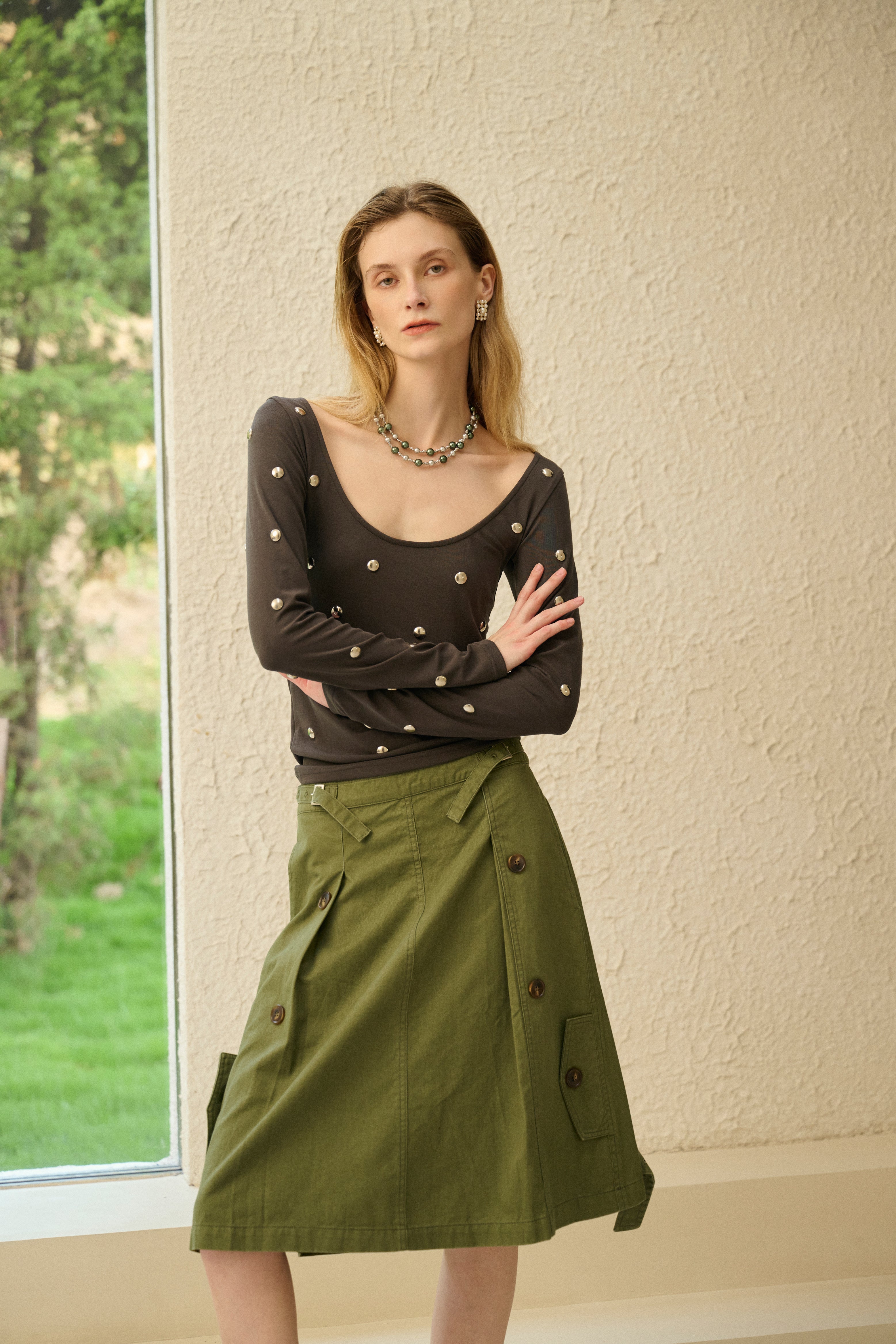 Studded long sleeve top