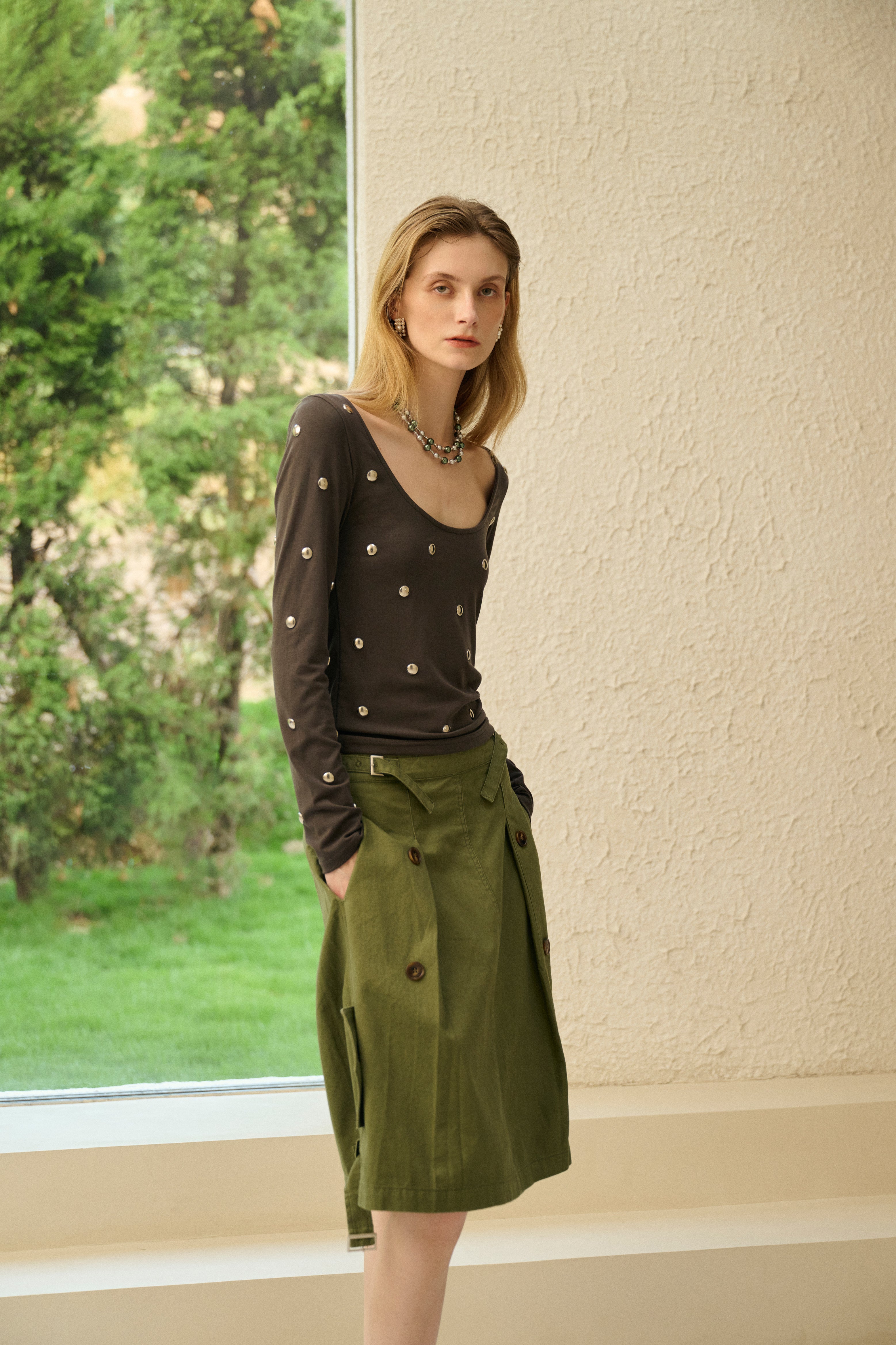 Studded long sleeve top
