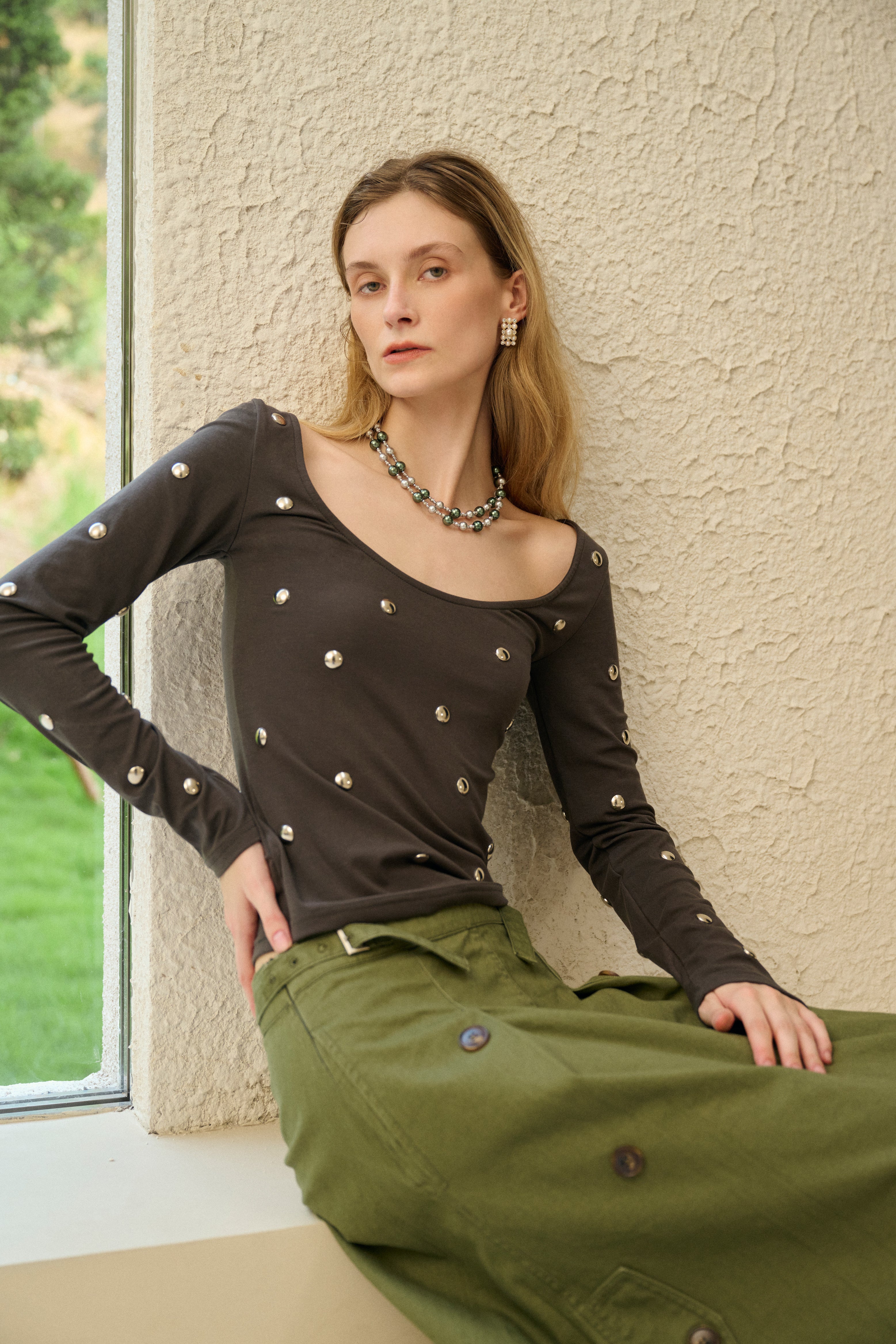 Studded long sleeve top