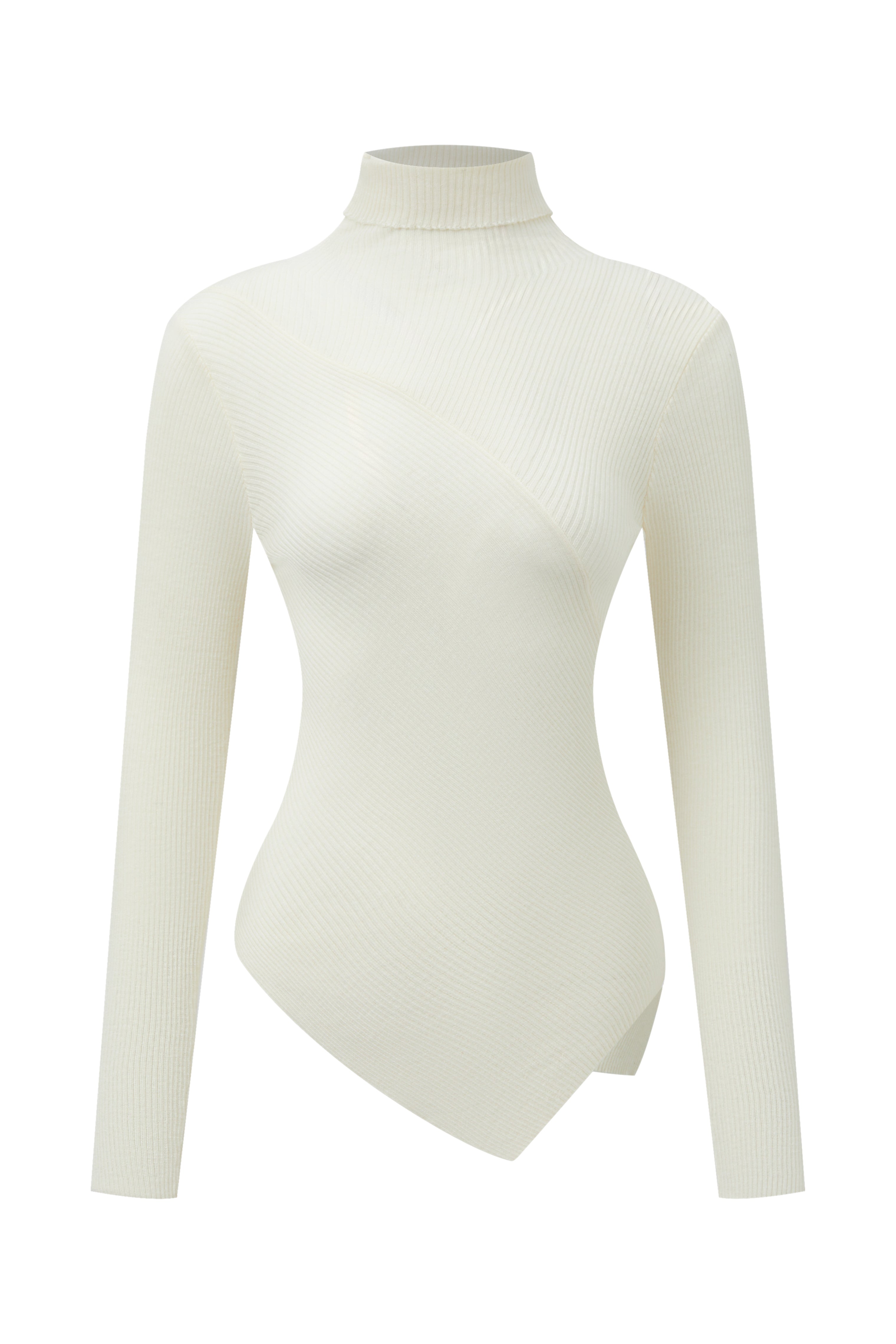Turtleneck asymmetrical wool sweater