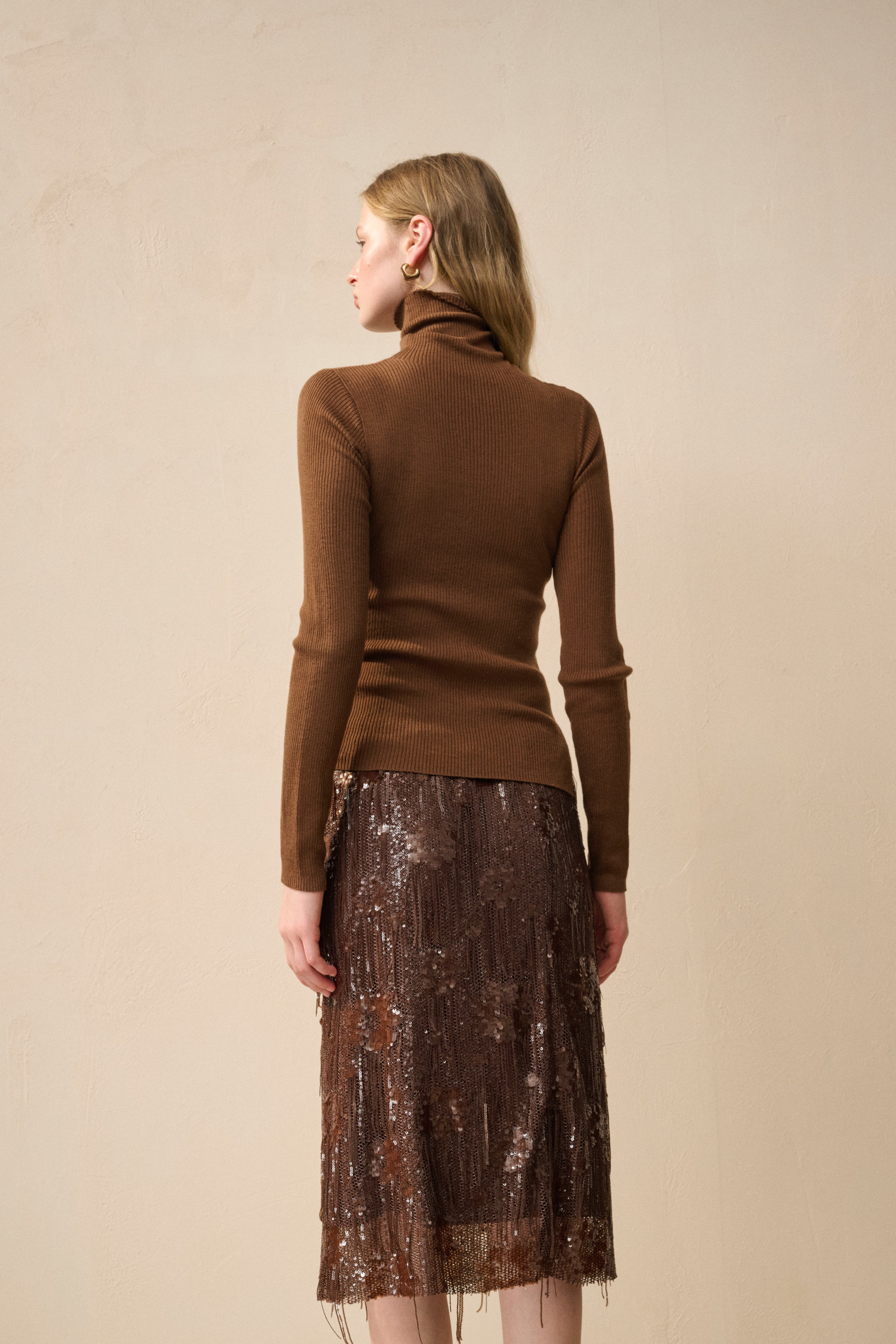 Turtleneck asymmetrical wool sweater