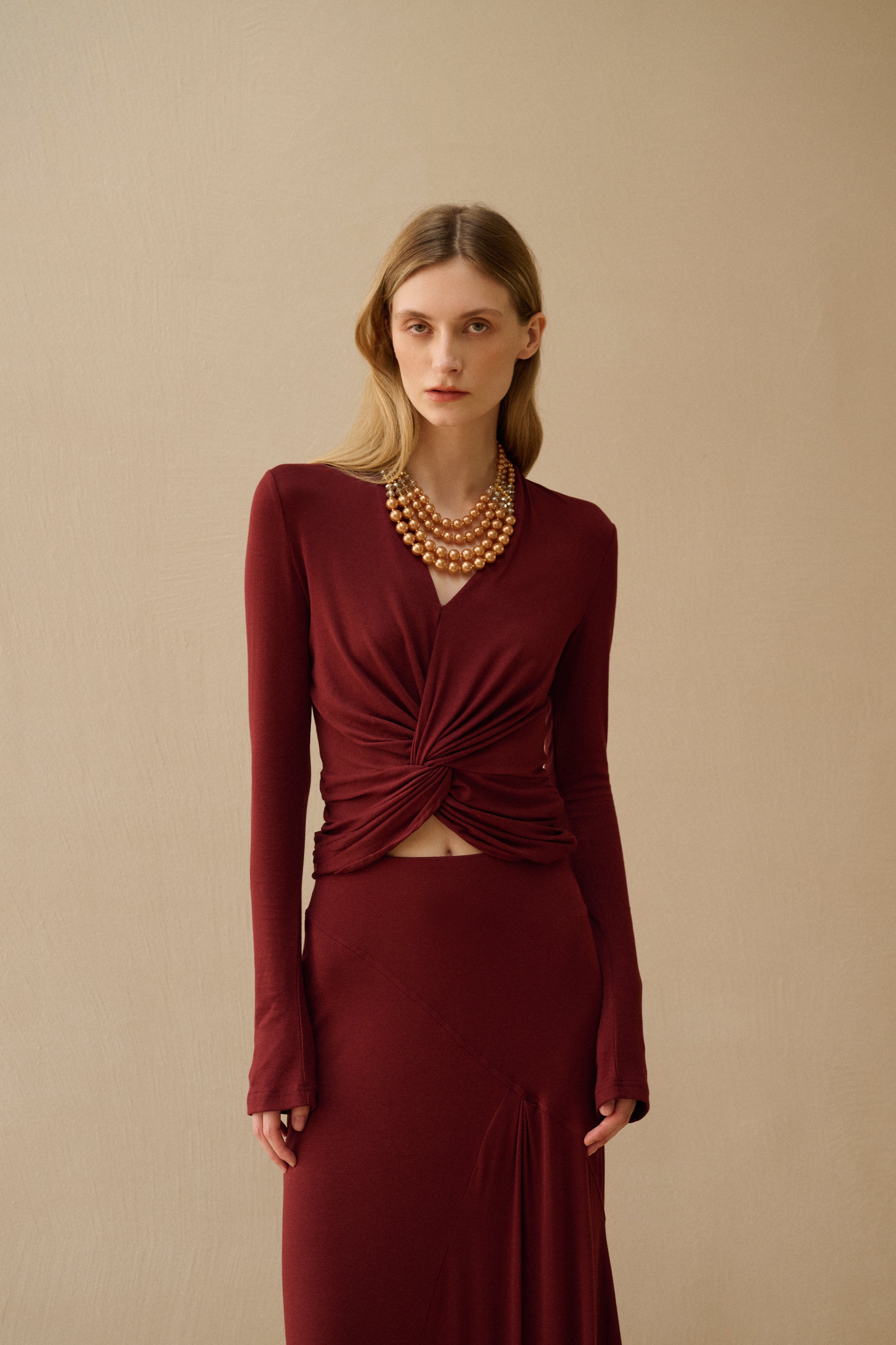 Twist long-sleeve top & maxi skirt
