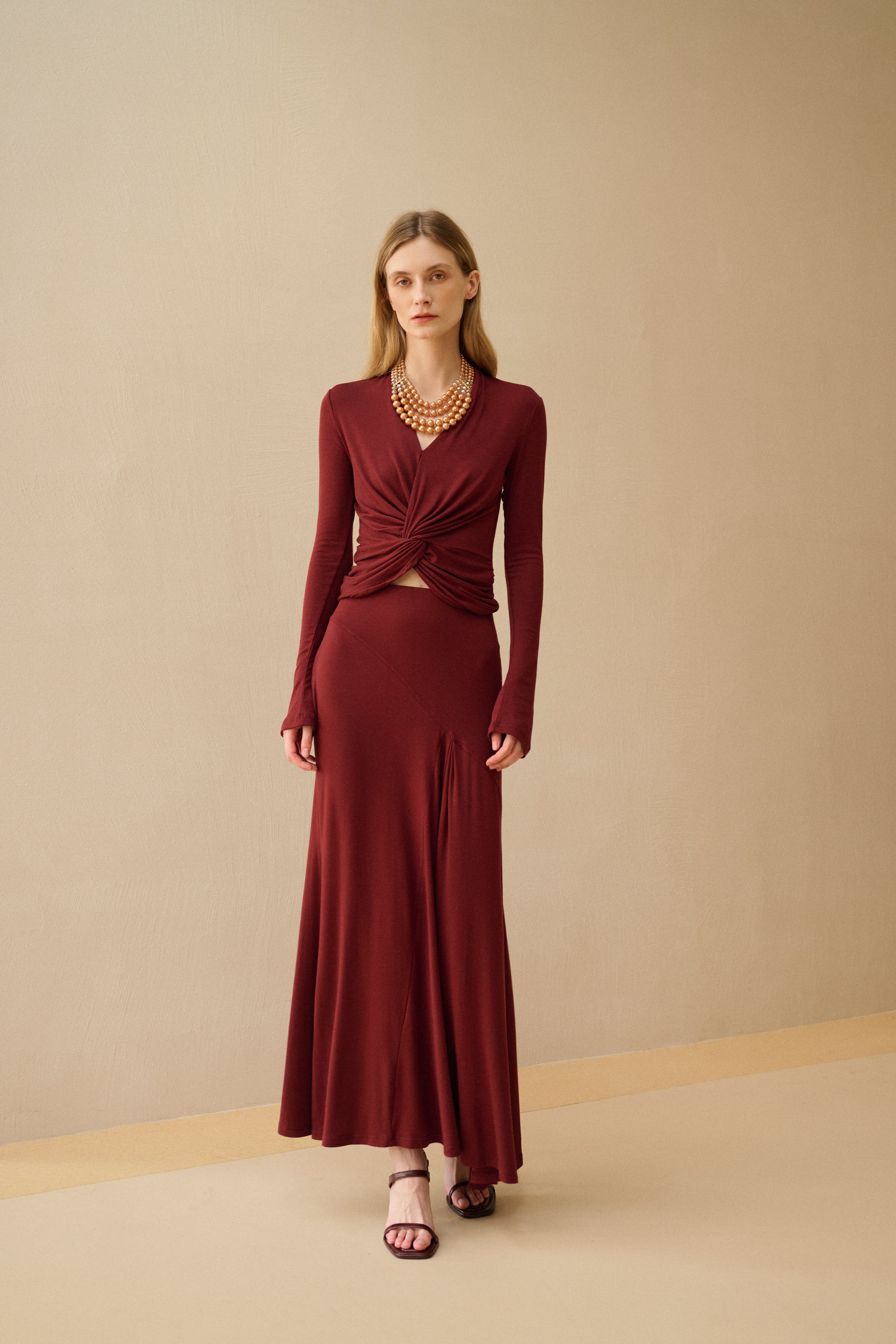 Twist long-sleeve top & maxi skirt