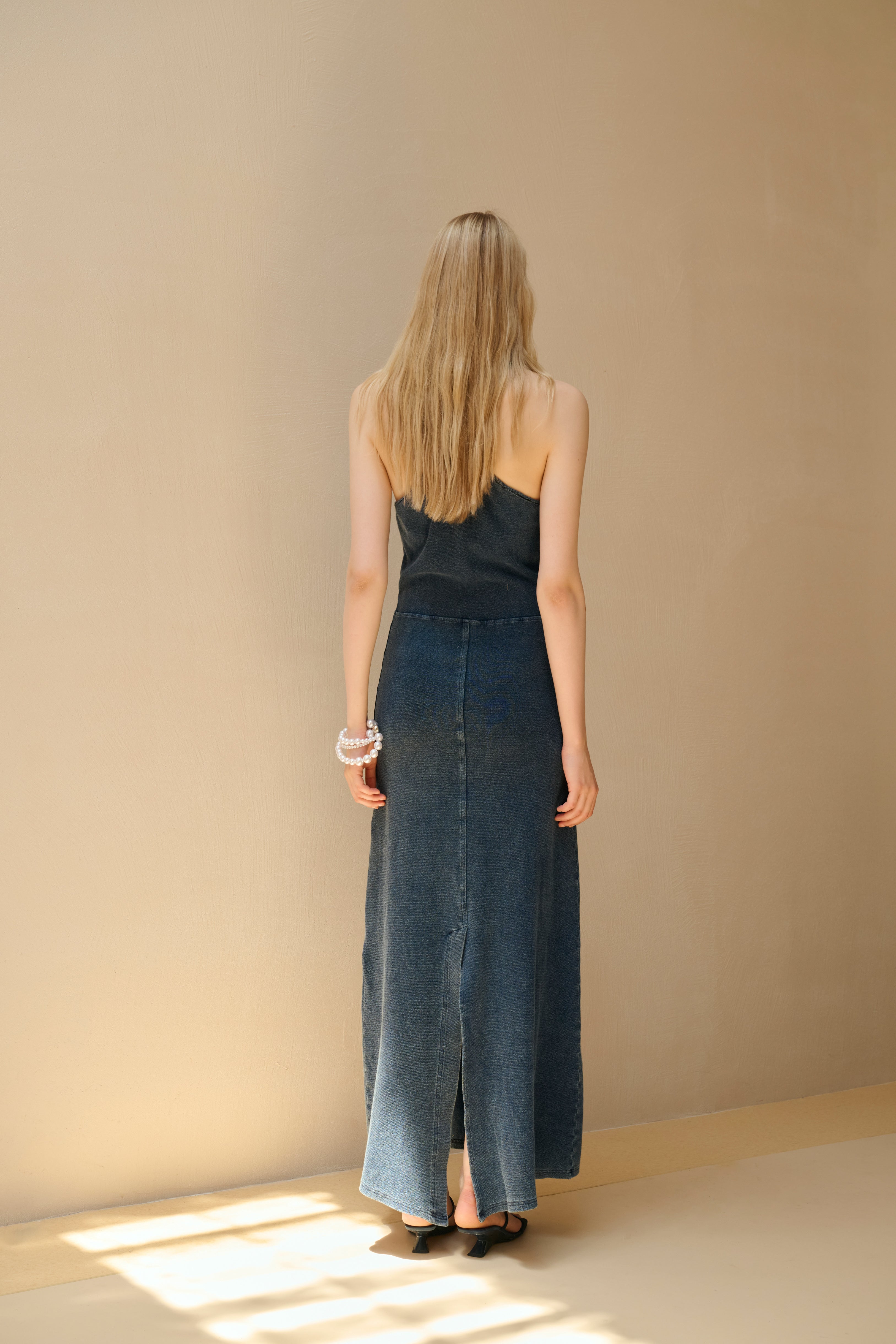 U neck maxi denim dress