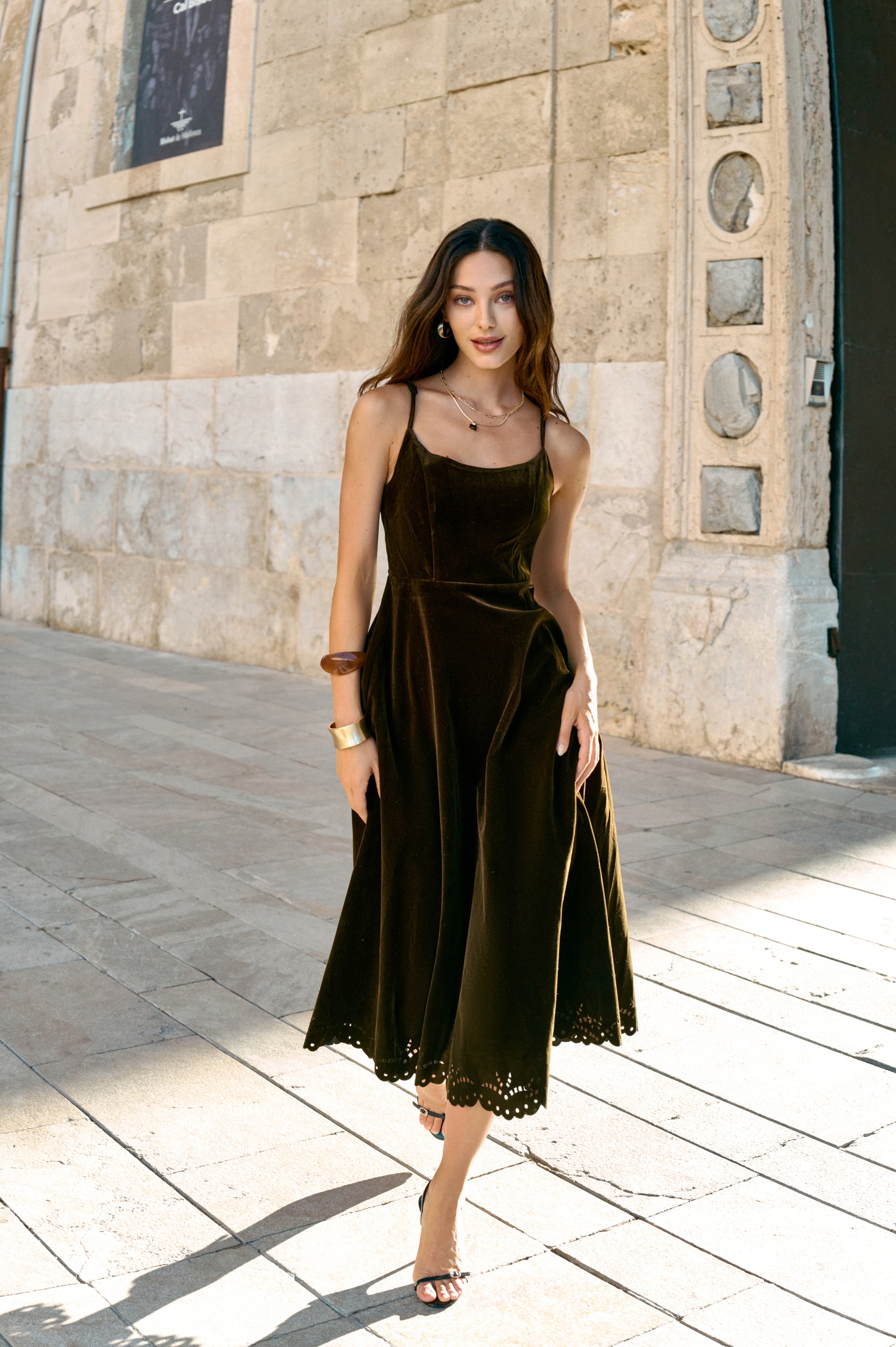 Velvet embroidered eyelet dress