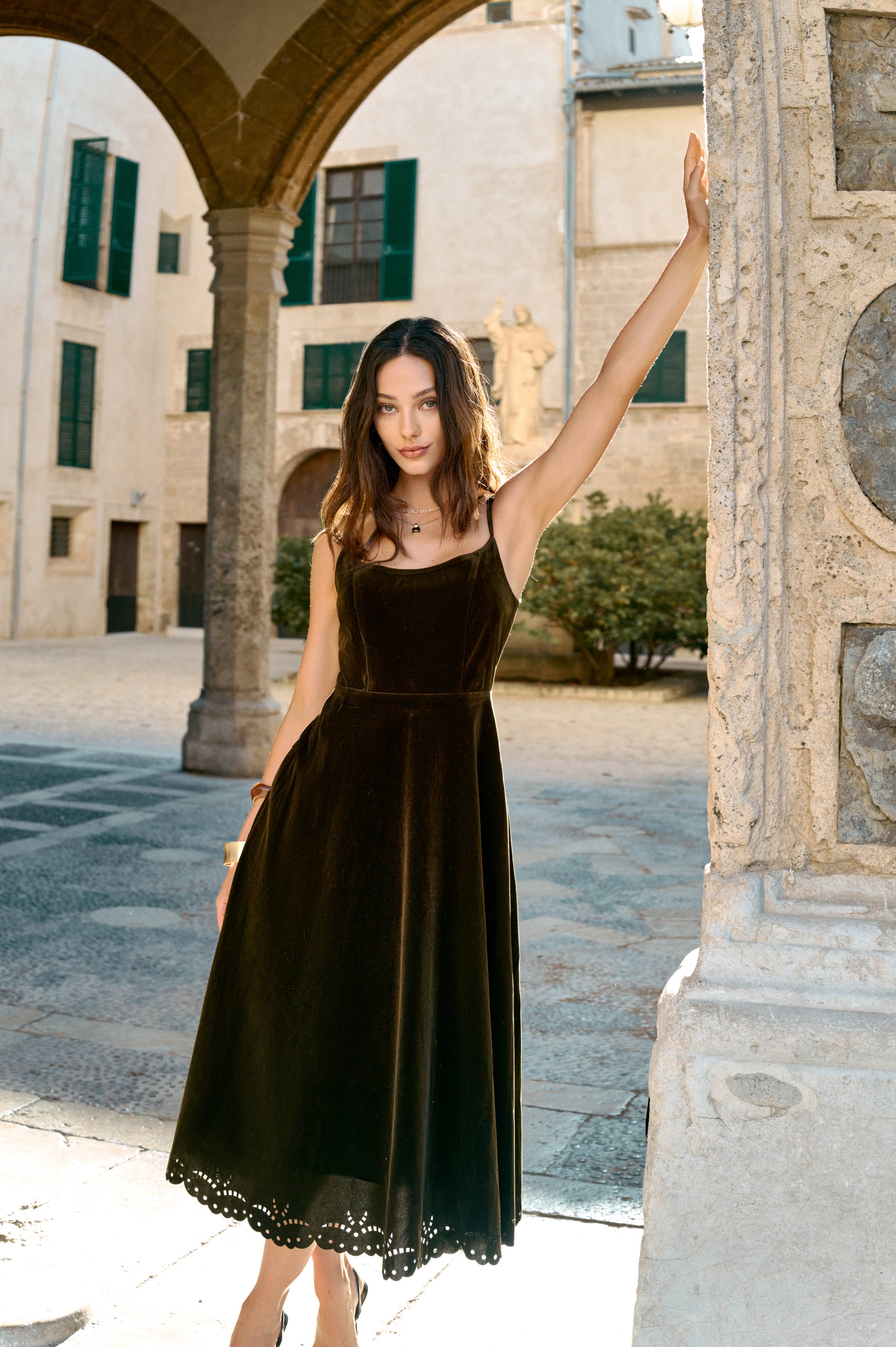 Velvet embroidered eyelet dress