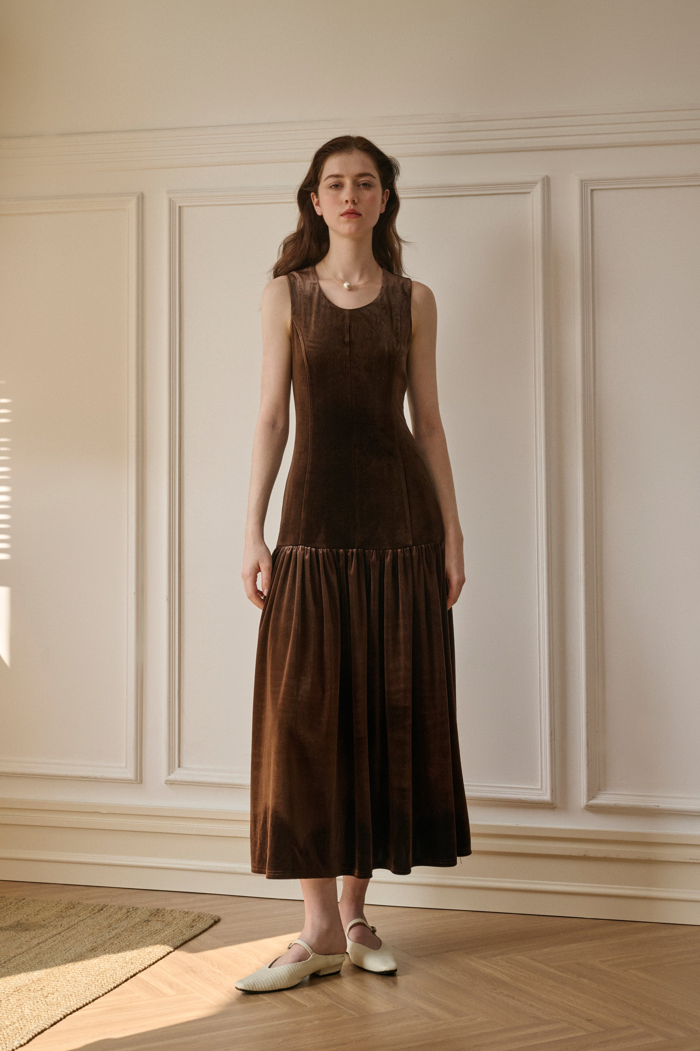 Velvet drop waist maxi dress