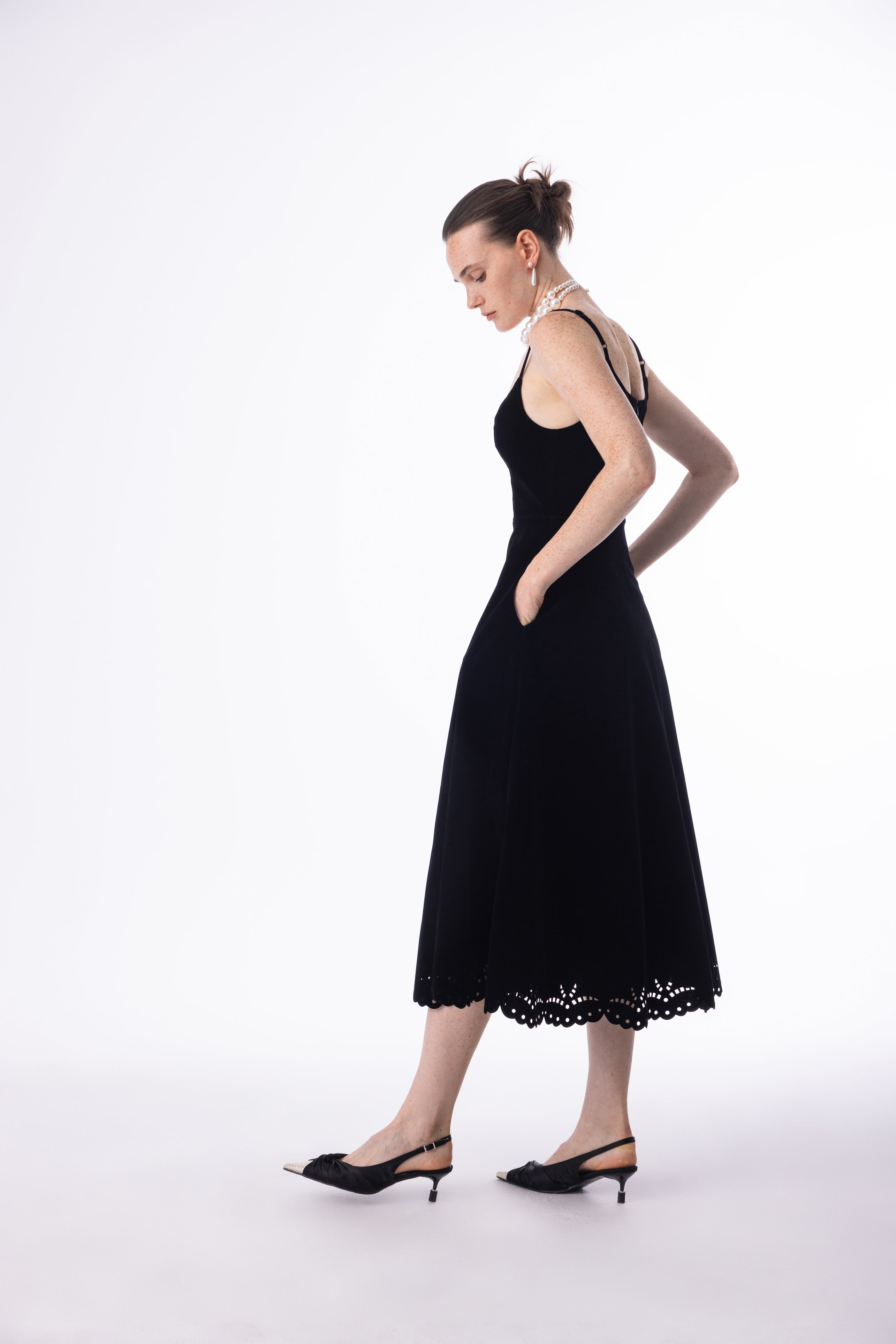 Velvet embroidered eyelet dress