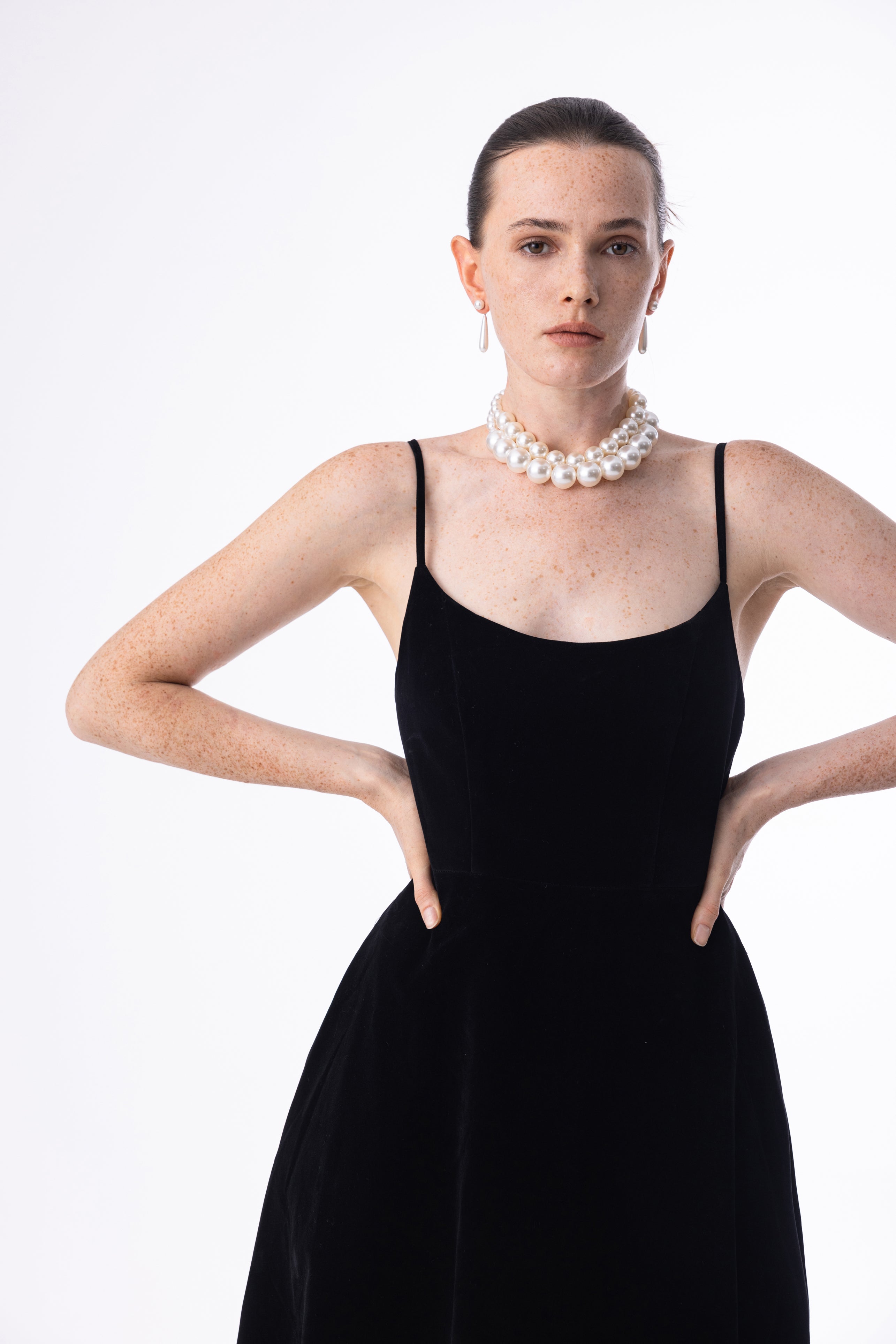 Velvet embroidered eyelet dress