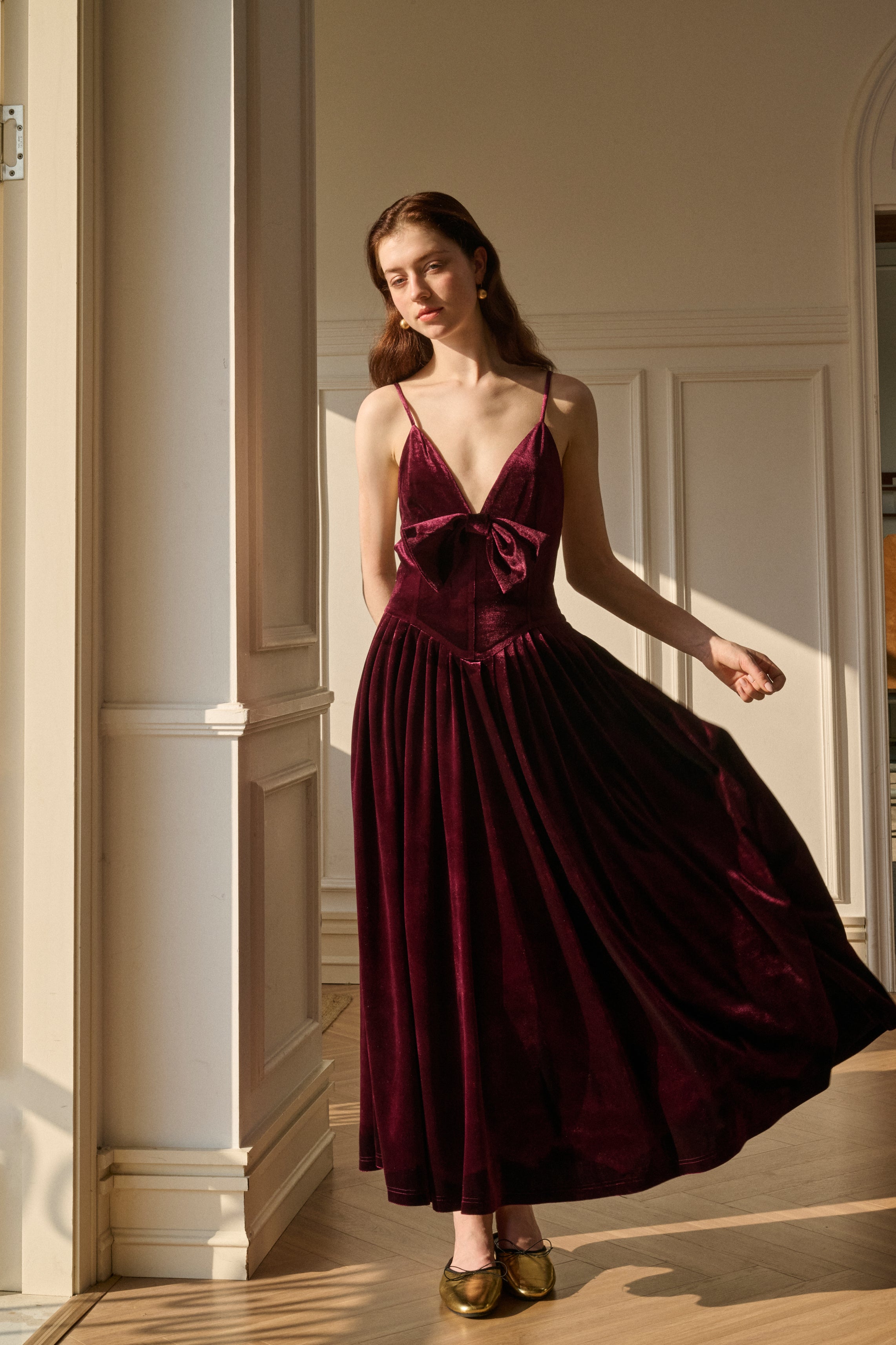 Velvet open back maxi dress