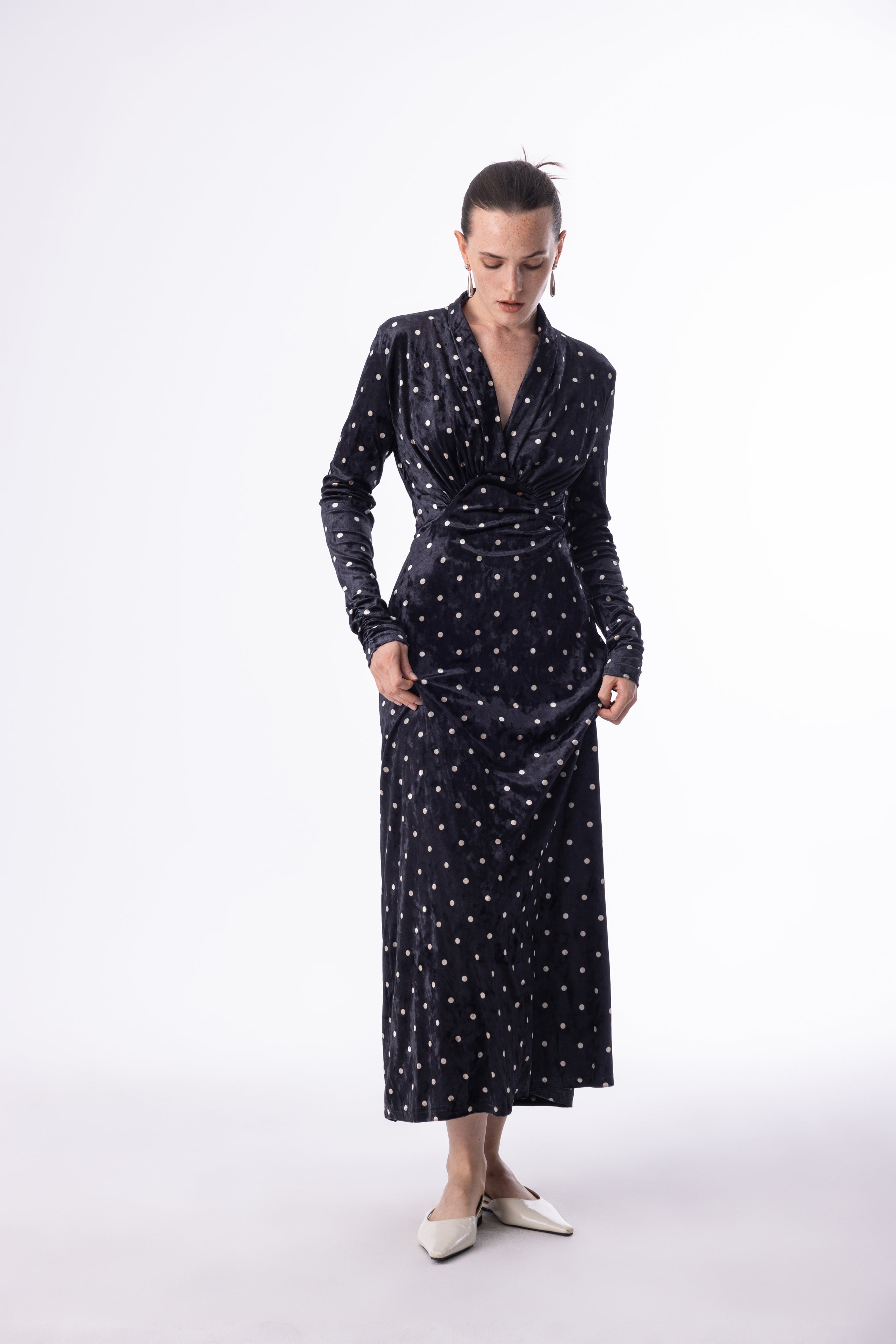 Velvet polka dot dress