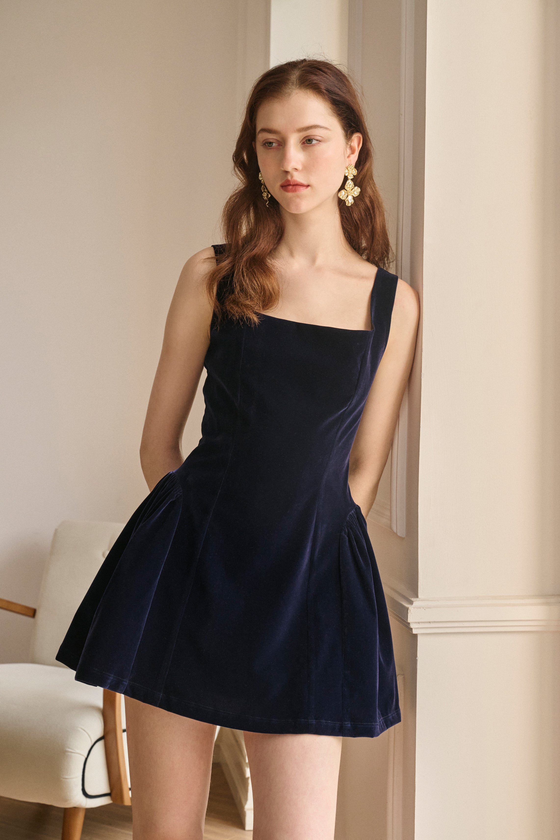 Velvet square neck mini dress