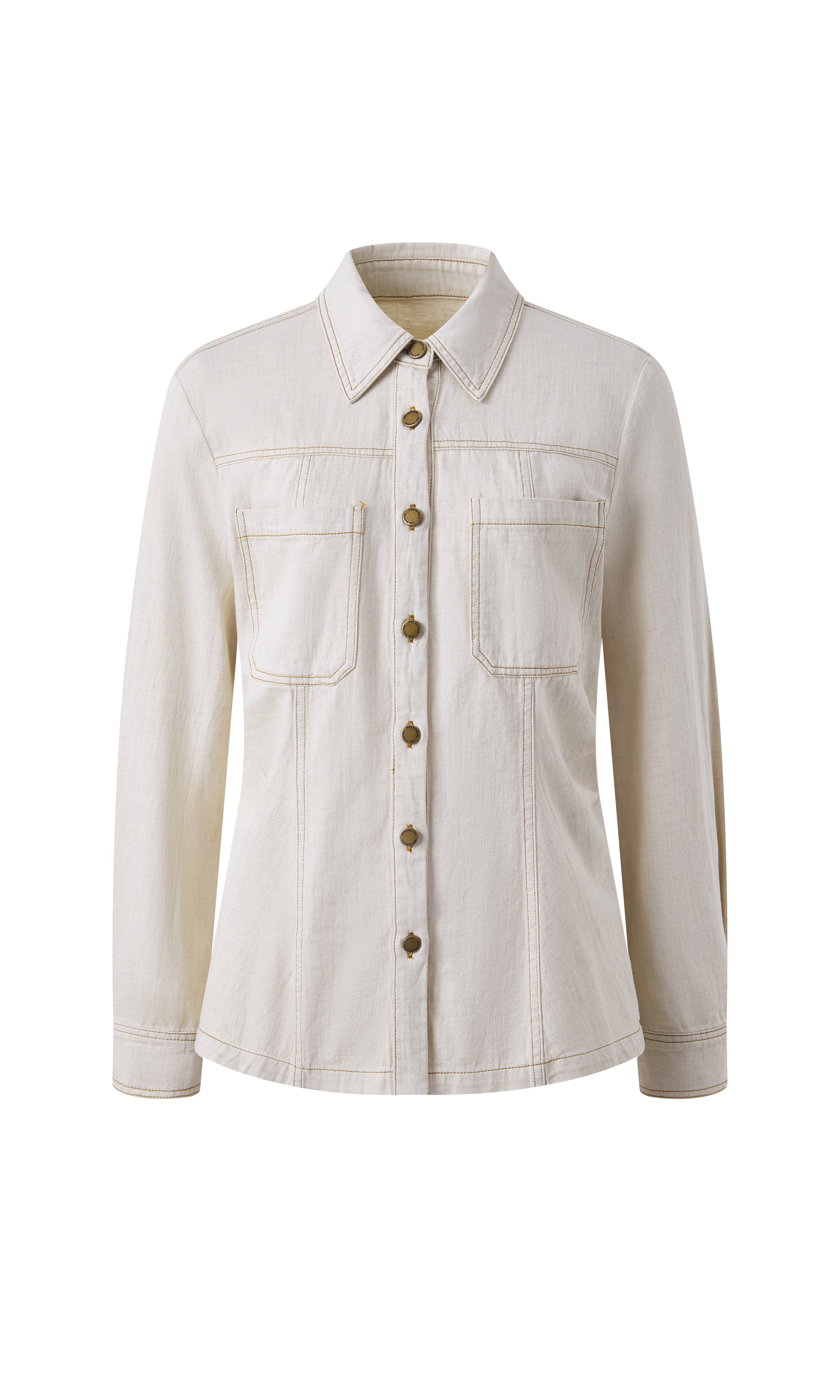 Washed denim cinched-waist shirt