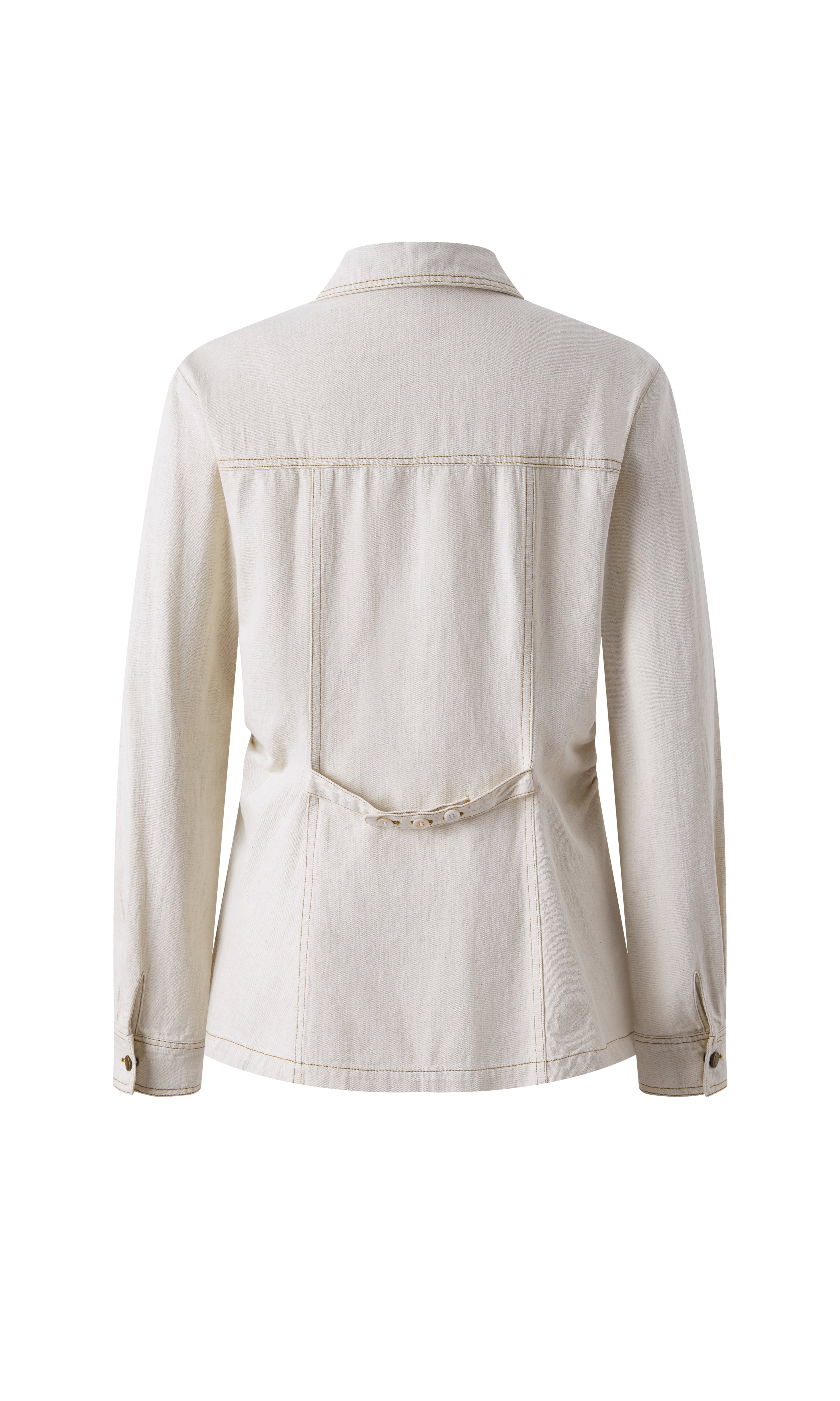 Washed denim cinched-waist shirt