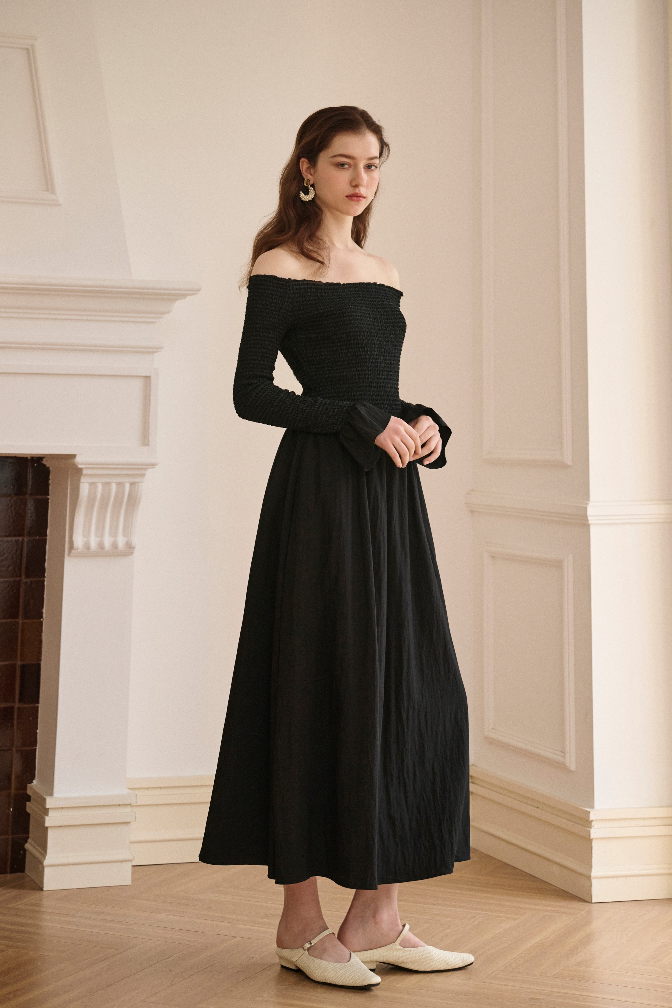 off the shoulder smocked maxi dress swiss dot off the shoulder smocked maxi dress