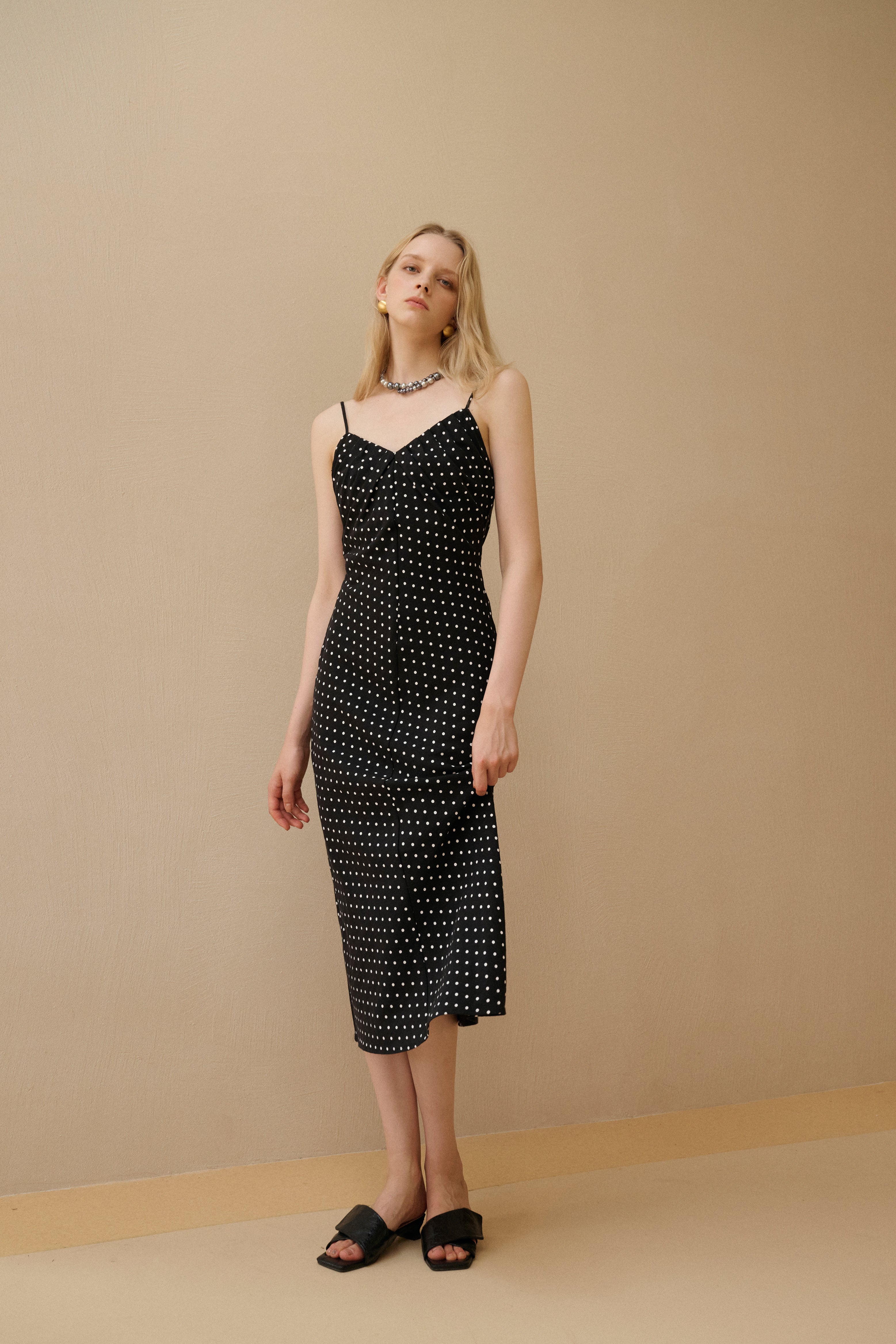 Polka dot cotton linen dress