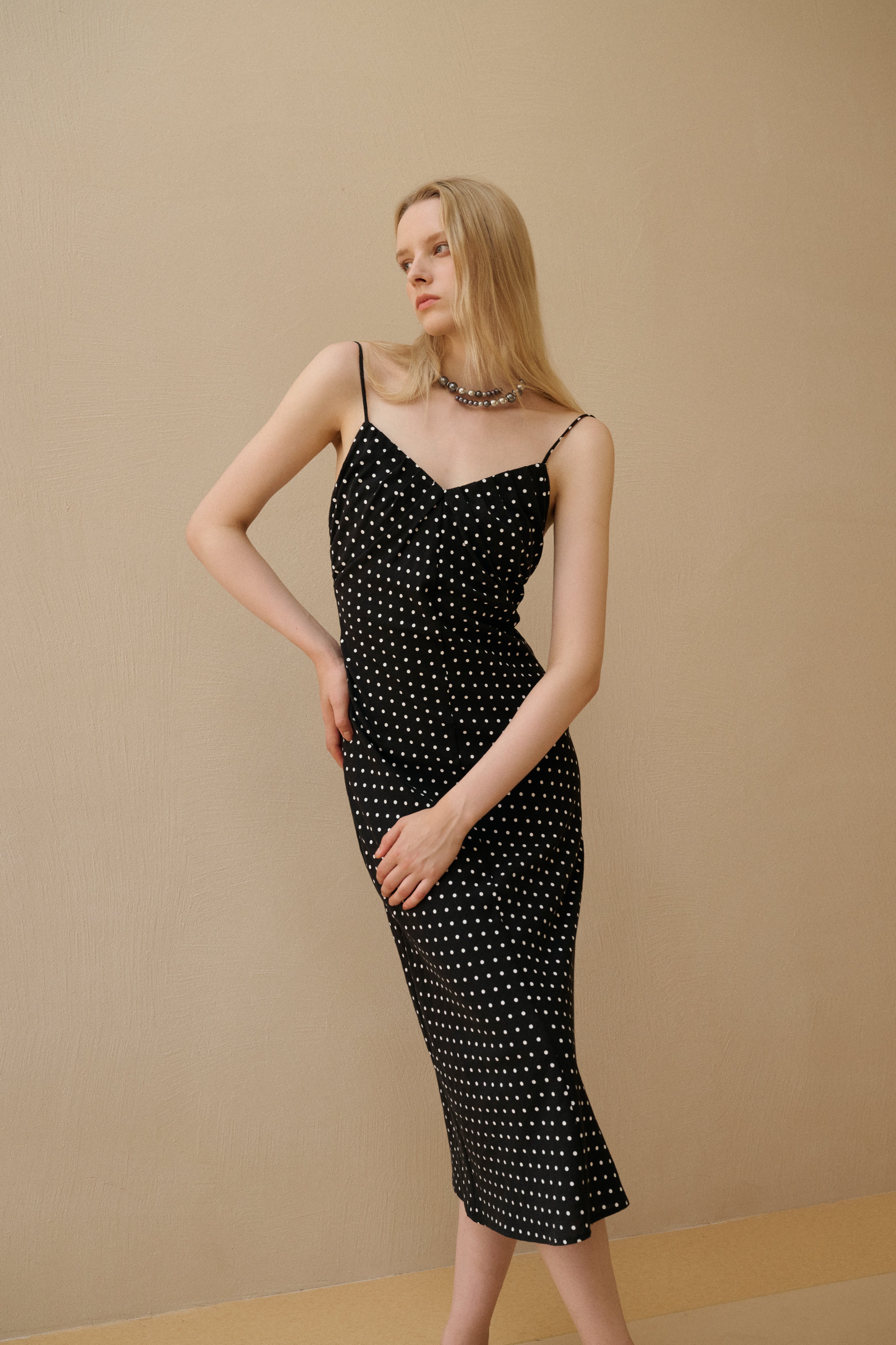 Polka dot cotton linen dress
