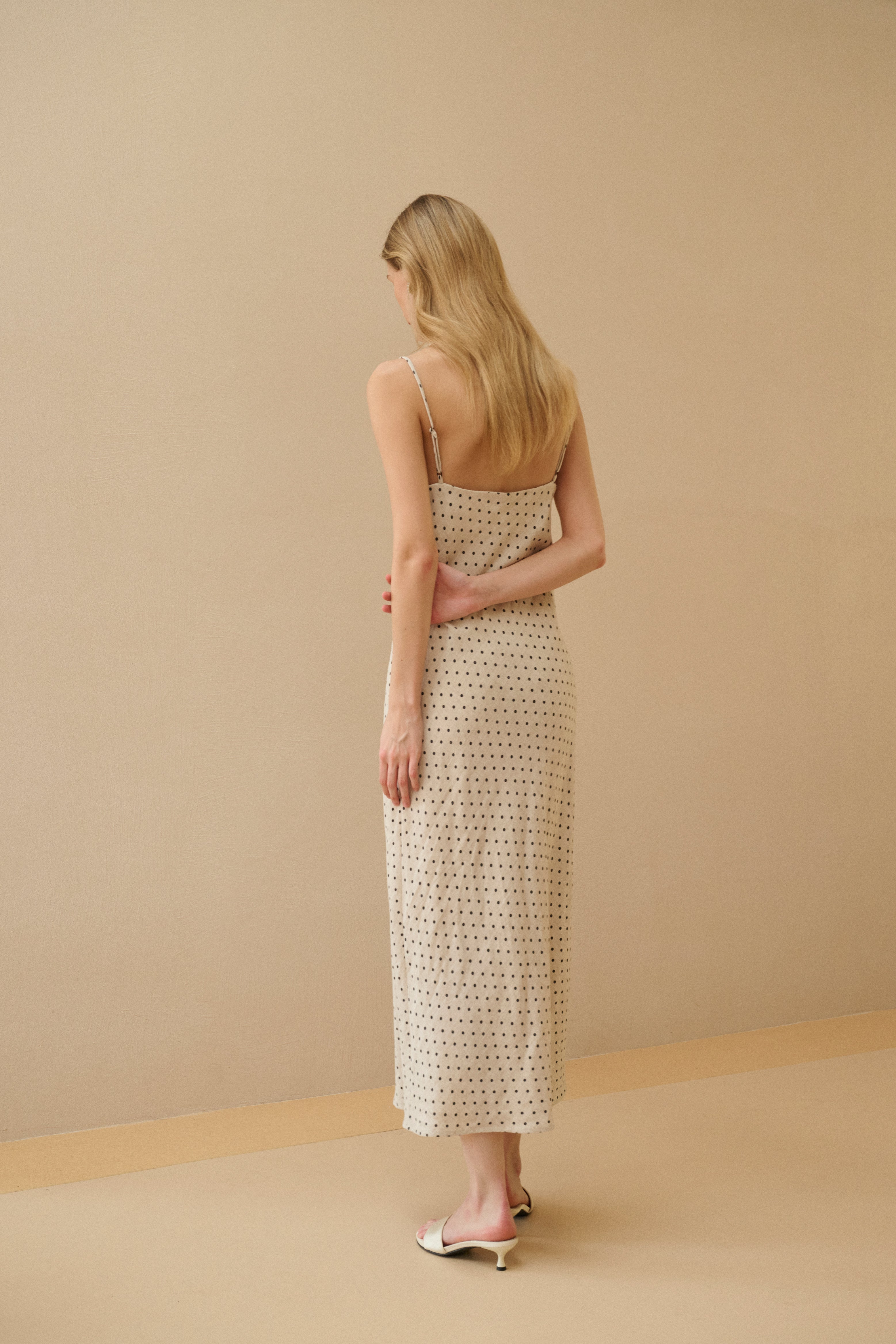 Polka dot cotton linen dress
